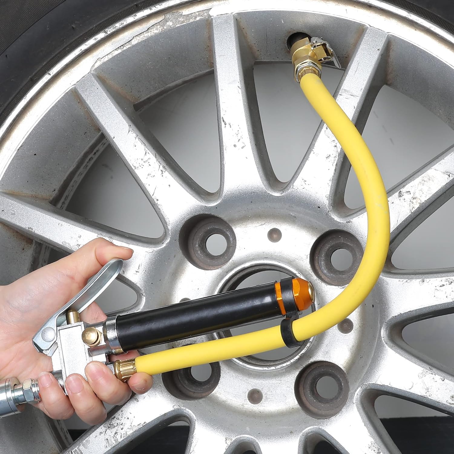 Hromee Heavy Duty Tire Inflator with Pressure Gauge 120PSI with Dual Head Air Chuck and Lock On Tire Chuck, Air Compressor Accessory and Tire Valve Tools