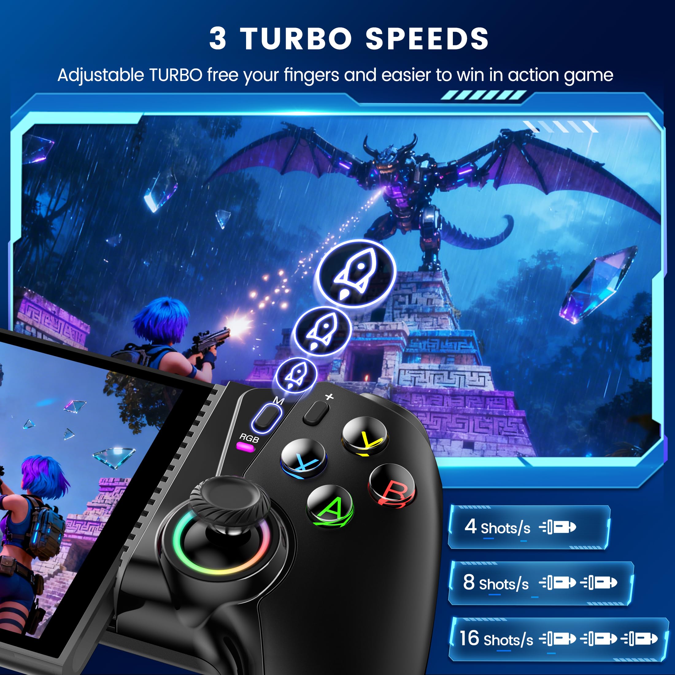 Switch Controller, Bluetooth Cellulare Controller per Switch 2/Switch/Switch OLED con Effetto Hall, Joysticks/Hall Trigger, Controller Switch Compatibile con IOS/Android/Xbox Cloud/Steam Link/Geforce