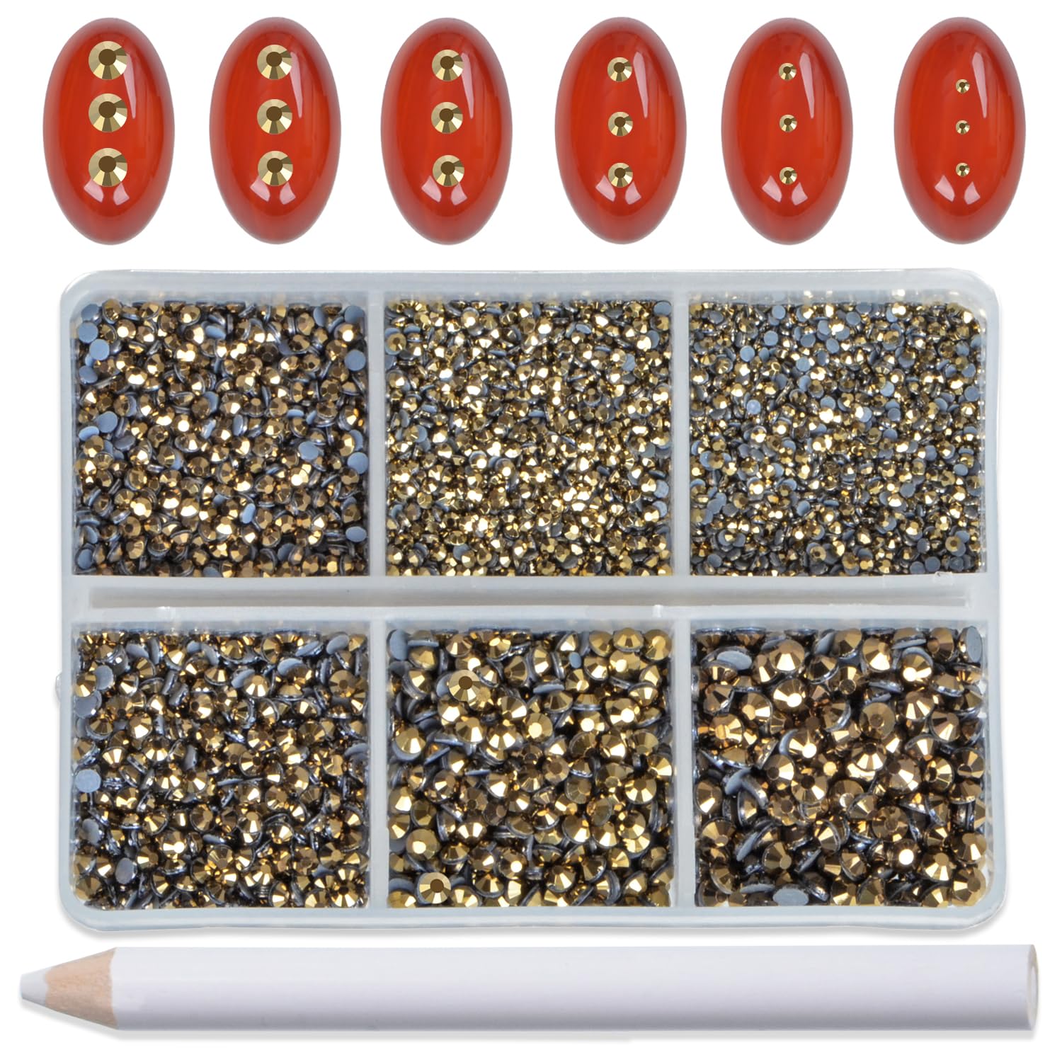 Bymitel Hotfix Crystal Rhinestones Round Gems for Crafts,Mixed 6 Sizes with Wax Pencil Kit, Aurum1.3-3.2mm(SS3-SS12/8000pcs)