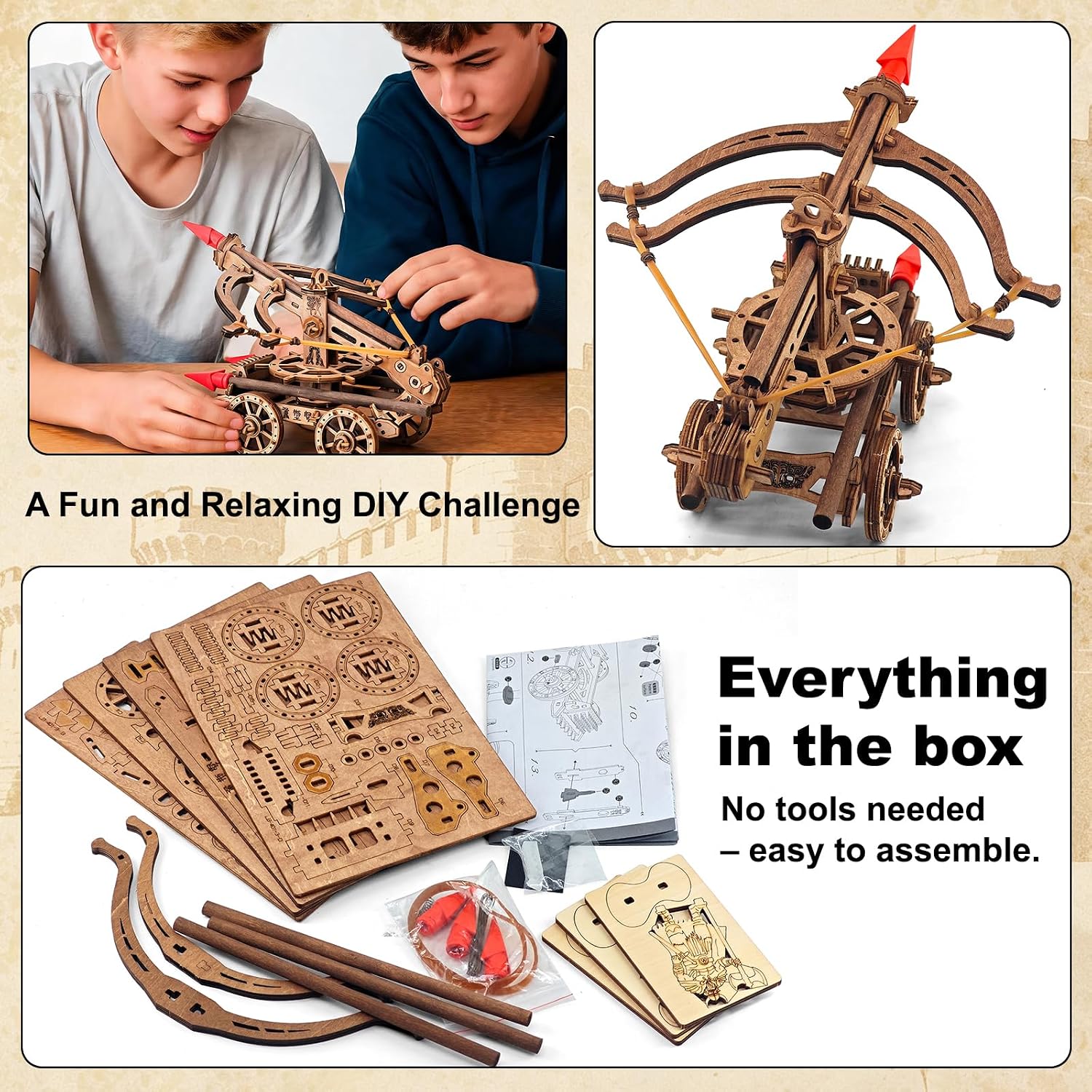 3D Wooden Puzzles for Adults, DIY Ballista Mechanical Wooden Assembly Kit image 3