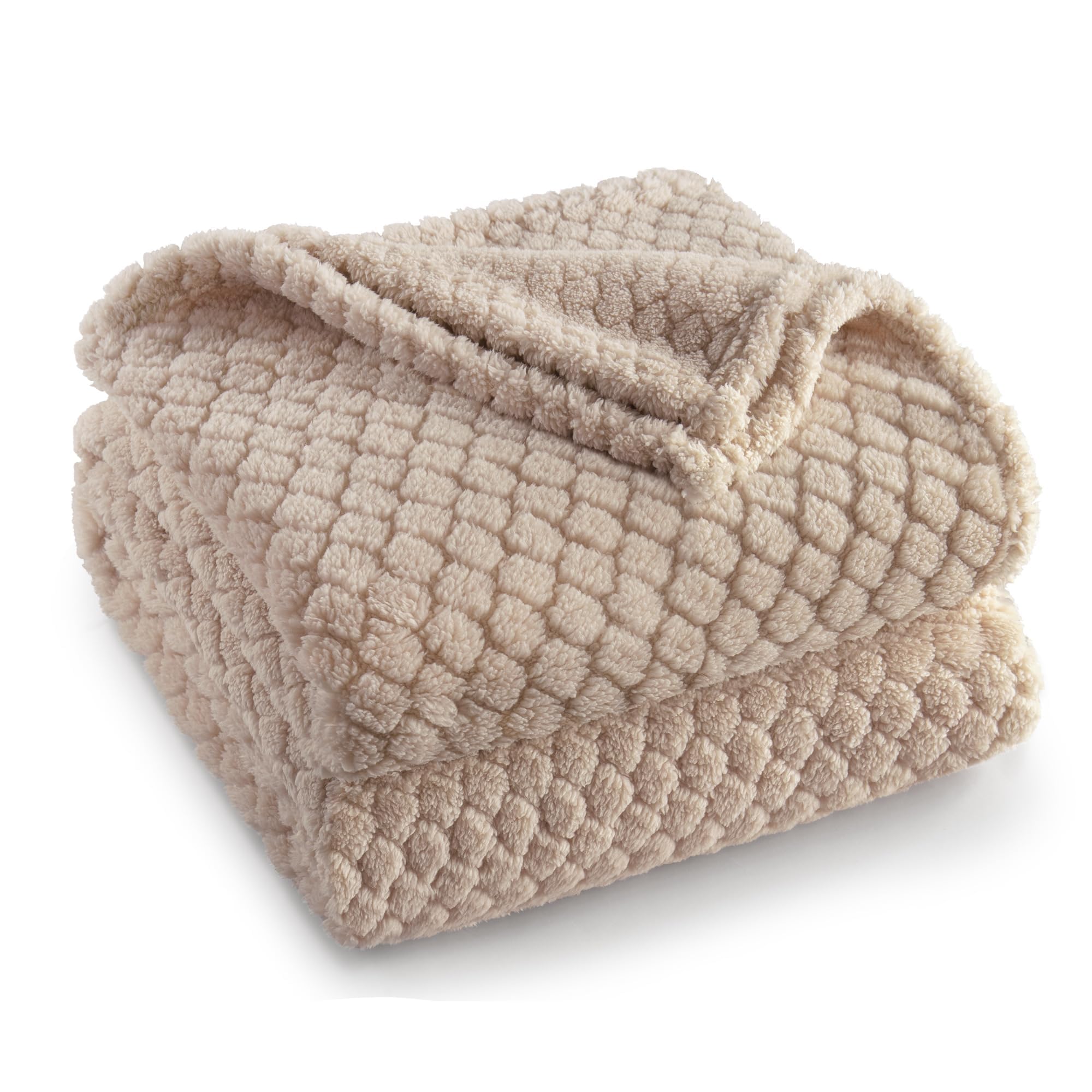 Exclusivo Mezcla Fleece Throw Blanket for Couch, Super Soft Jacquard Bed Blanket, Lightweight Fuzzy Warm for All Seasons, 127x152 CM, Camel