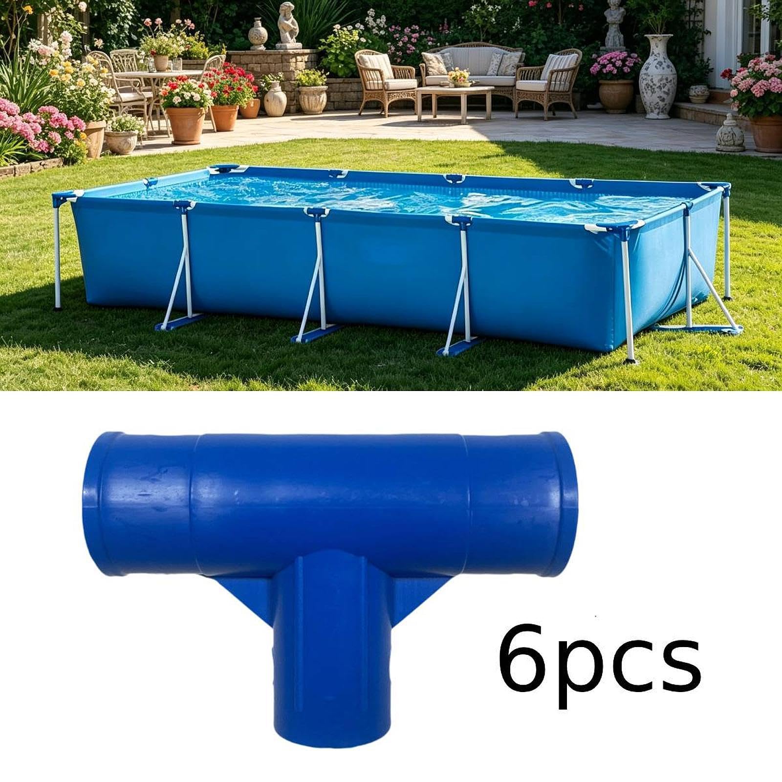 6 Piezas de Conectores para Marcos de Piscinas, Adaptadores de Juntas en T, Componentes de Fácil Montaje, Piezas de Repuesto Adecuadas para El Montaje, Azul