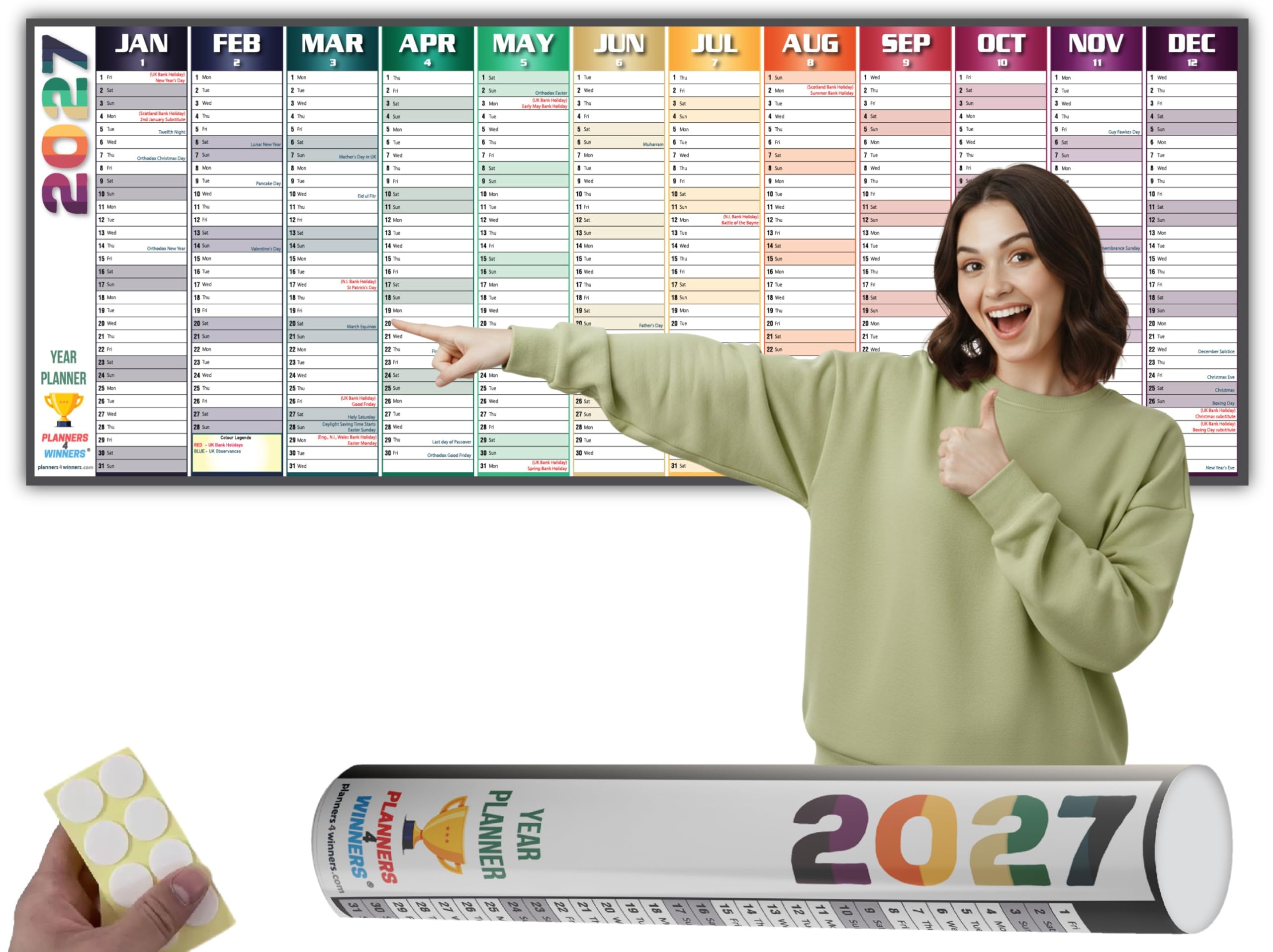 2027 Wall Planner Extra Wide Size (120 x 42 cm) by planners4winners | Yearly Wall Chart Runs Jan' 27 to Dec’ 27 | Non Laminated, ROLLED DELIVERY (Year 2027, NOT 2026!!)