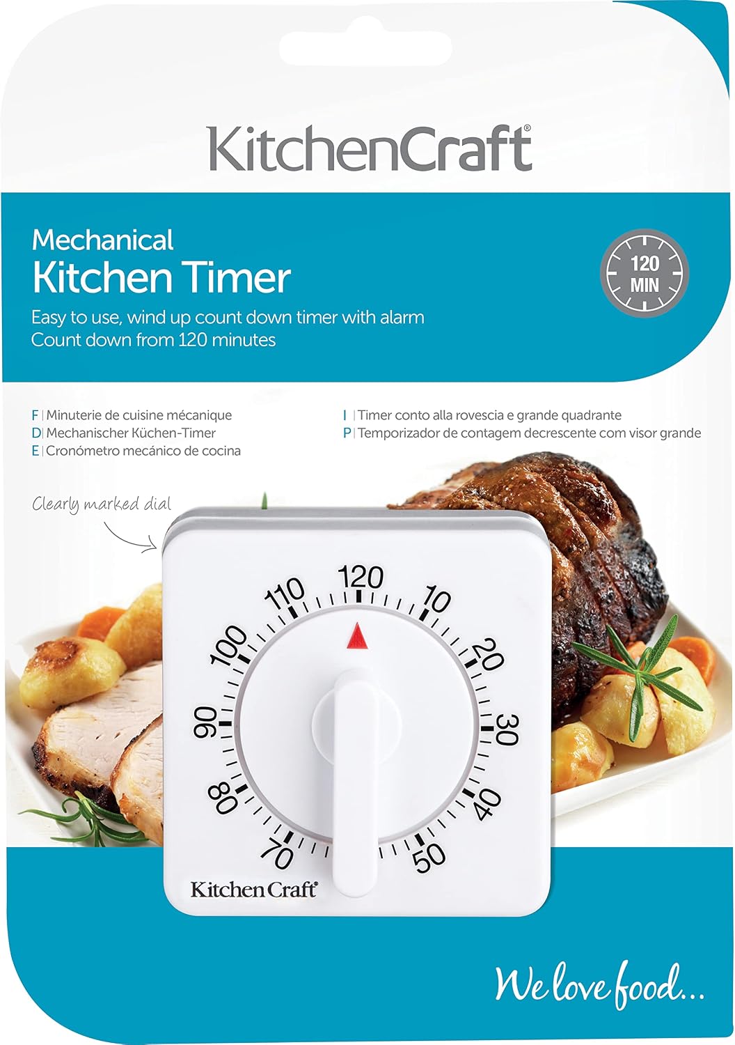 KitchenCraft Wind Up Kitchen Timer, 2 Hour