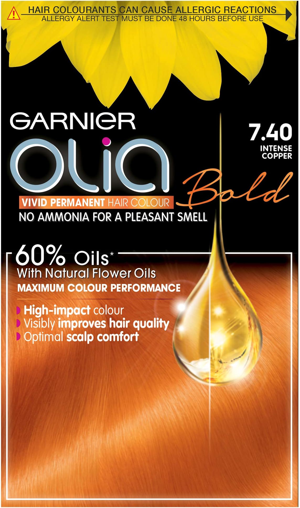 – Garnier Olia Permanent Hair Dye, No Ammonia, Full Grey Coverage, Long-lasting Colour & Shine, Vegan Formula, Colour: 7.40 Intense Copper, 230g