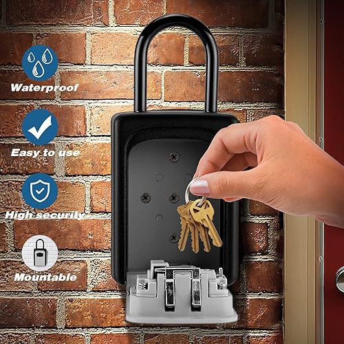 Miniatura 7 de Paquete de 2 cajas de cerradura de llave, caja de bloqueo de combinación montada en la pared, impermeable, caja de bloqueo de almacenamiento de