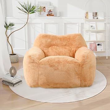 Bean Bag Chair, Comfy Bean Bag Couch for Adults and Kids, Faux Fur Beanbag Reading Chair with Armrests, Stuffed Floor Sofa for Living Room, Bedroom, ApartmentBrown