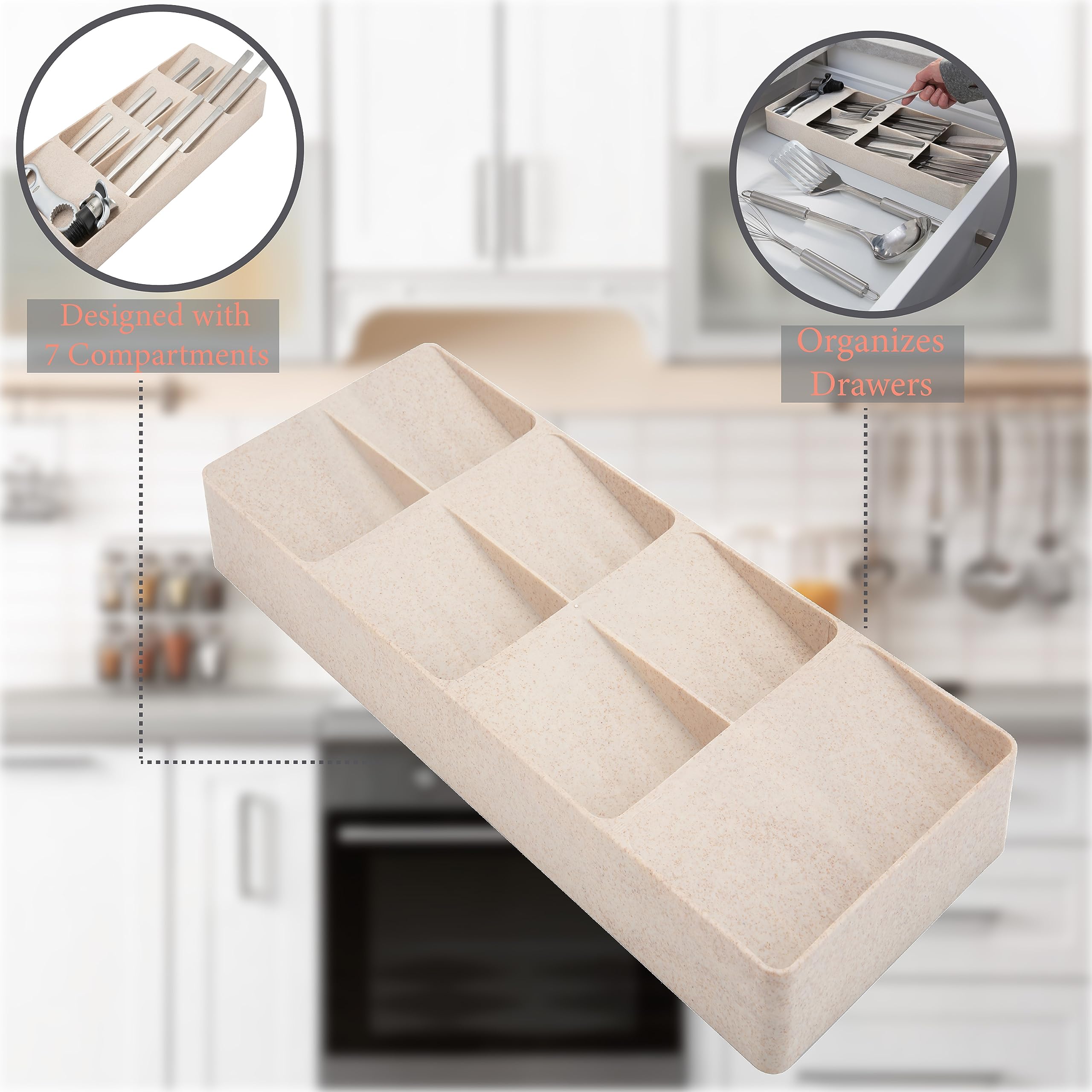 Bloc à couteaux, 11 emplacements pour couteaux – Organiseur de couverts divisé dans le tiroir avec tapis antidérapant pour couteau de chef de cuisine, gain de place Fovolat