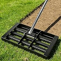 Dometrix Lawn Leveling Rake 17x10" Stainless Steel with 6.5ft Adjustable Handle, Dual Rollers, Foldable for Effortless Yard Leveling
