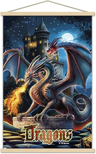 Miniatura 1 de Trends International PD Moreno - Póster de pared de castillo de dragón, 22.37 x 34.00 pulgadas, paquete de impresión premium y colgador de madera de