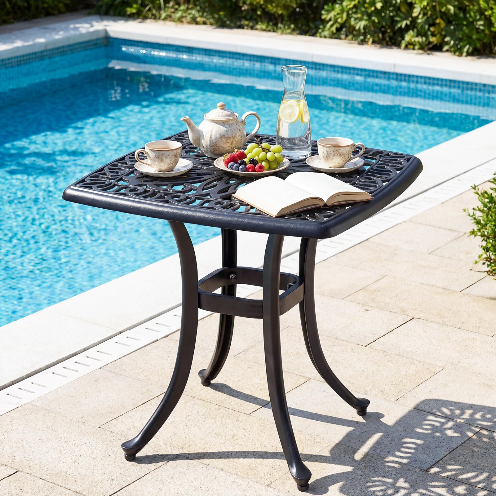 COSTWAY Tavolino da Esterno con Foro per Ombrellone | in Alluminio, Quadrato Antiruggine, per Giardino, Veranda e Balcone, Portata 120 kg