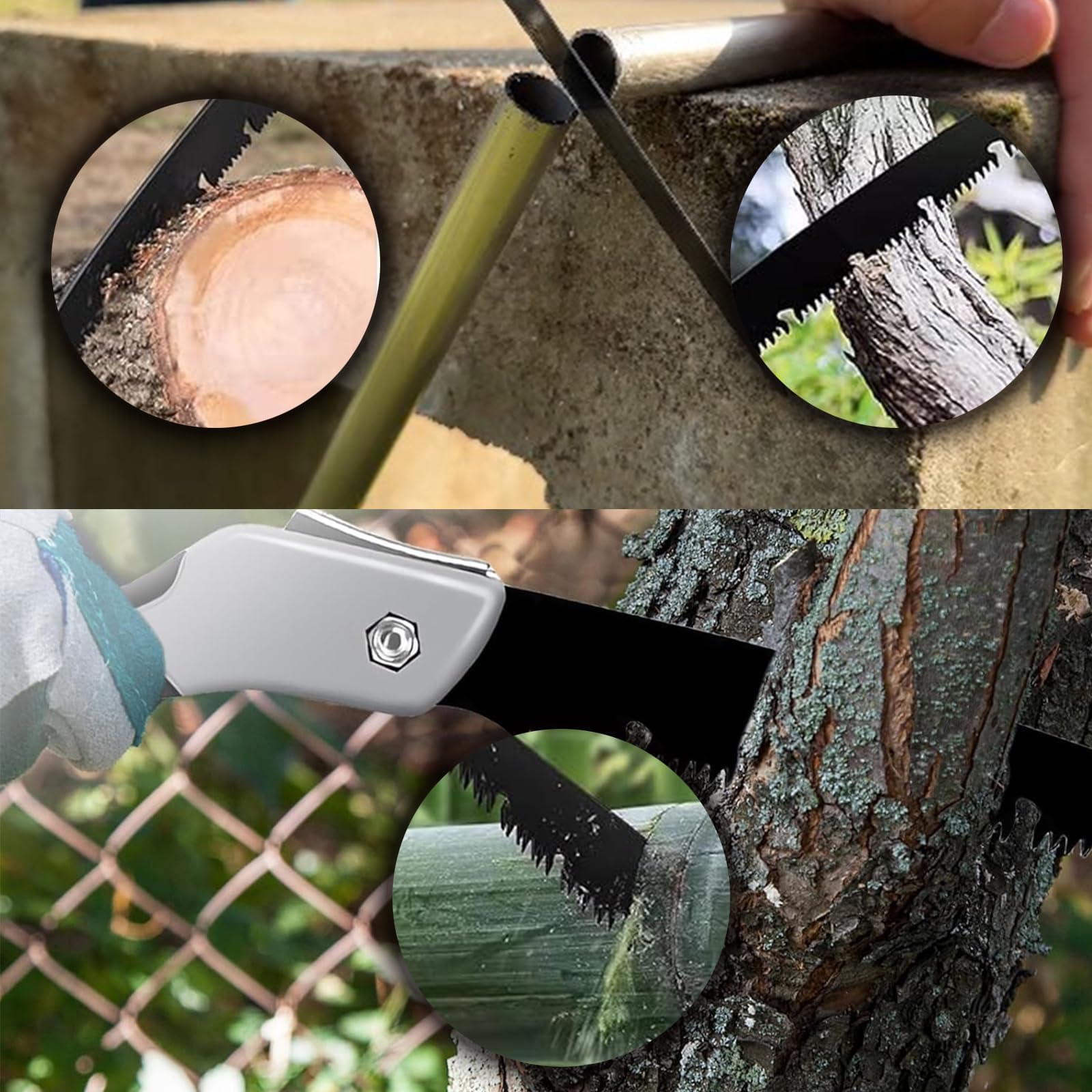Scie pliante multifonction avec fermeture de sécurité, scie à main, scie pliante multifonction pour jardin, verre, carrelage, bois, métal, plastique, longueur de la lame de scie : 21 cm