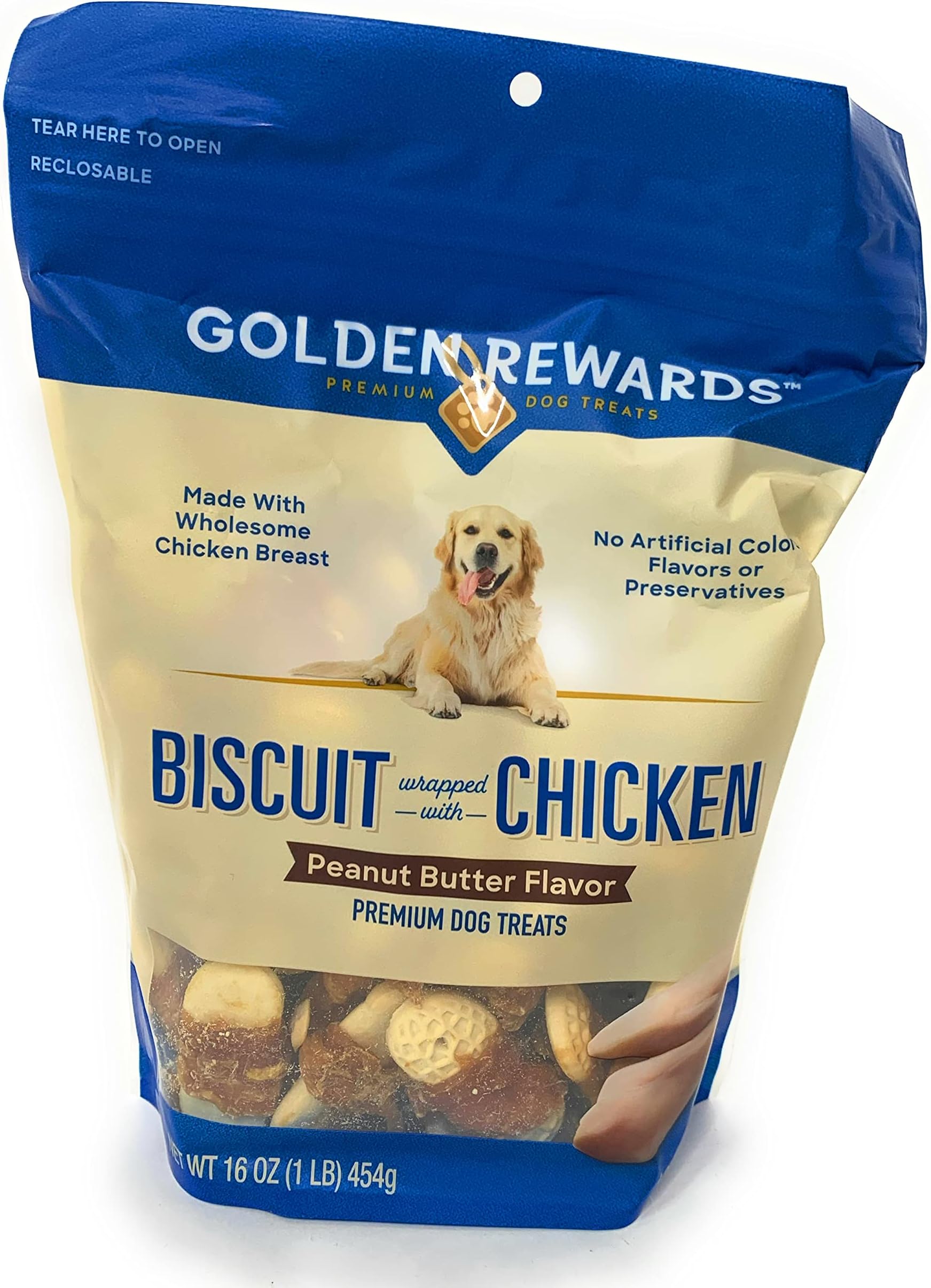 Peanut Butter Flavored Biscuits Wrapped with Chicken, for Dogs, Made with Real Chicken Breast, 16 Oz