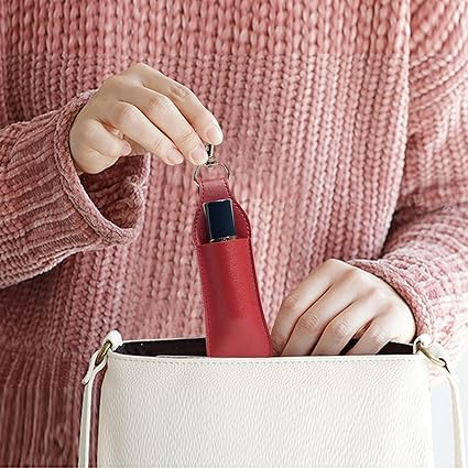 Mini astuccio per rossetto con portachiavi, in pelle PU, personalizzabile