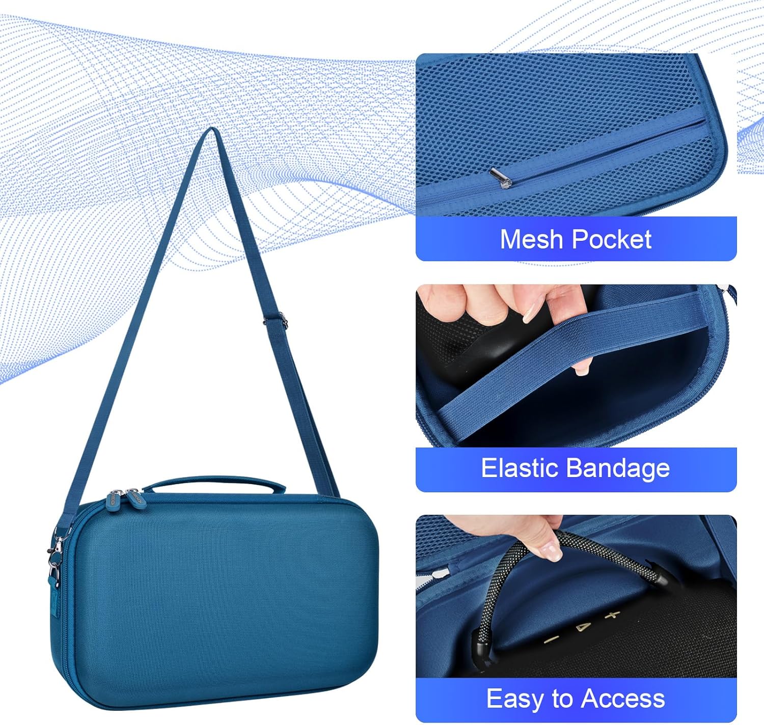 ANKHOH Case for JBL Charge 6 Portable Bluetooth Speaker, Speaker Case with Adjustable Shoulder Strap, Hard Travel Storage Holder with Pockets for Charging Accessories (Box Only) (Blue)
