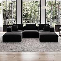Avenco 106.2" U-Shaped Modular Sectional Sofa with 2 Ottomans, Coil Support & Corduroy Fabric - Zero Assembly 5-Piece Black Couch