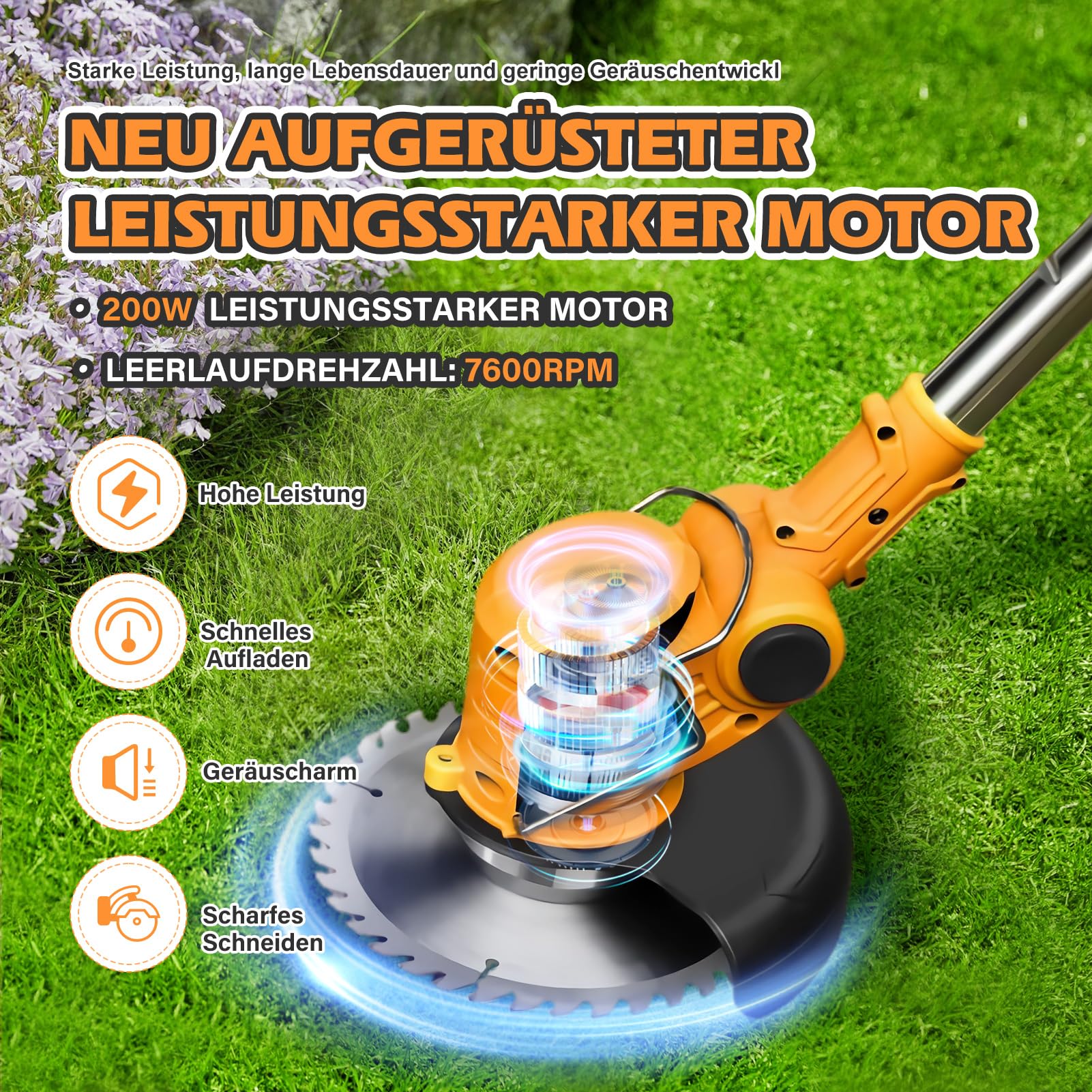Desbrozadora Batería 21V, Desbrozadora Eléctrica con 2x4.0Ah Baterías y Cargador, 3 En 1 Cortabordes Bateria con Mango Retráctil para Césped, Arbustos y Maleza