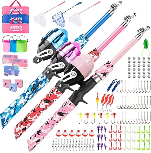 Miniatura 17 de Caña de pesca para niños, bastones de pesca telescópicos portátiles para niños y niñas, kit combinado de caña de pescar y carrete con caja