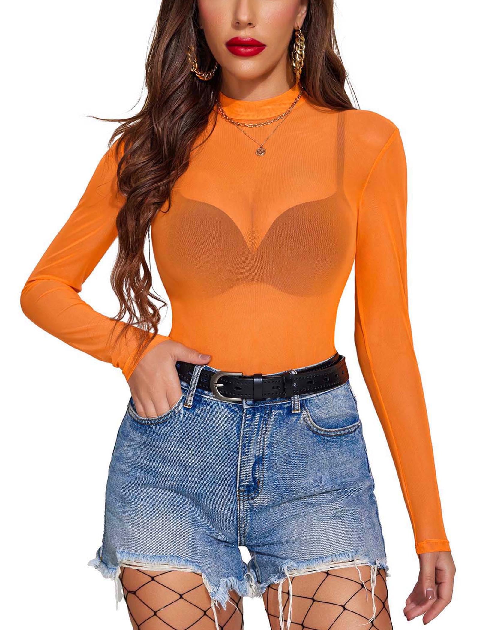 Avidlove Mesh Top Mesh Top for Women Long Sleeve Mock Neck S-XXL