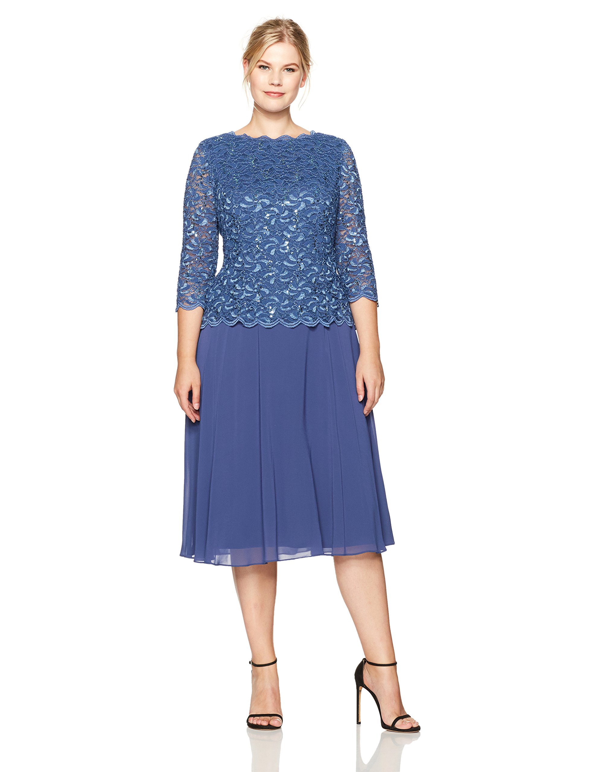 Alex EveningsWomen's Plus Size Tea Length Lace Mock Dress