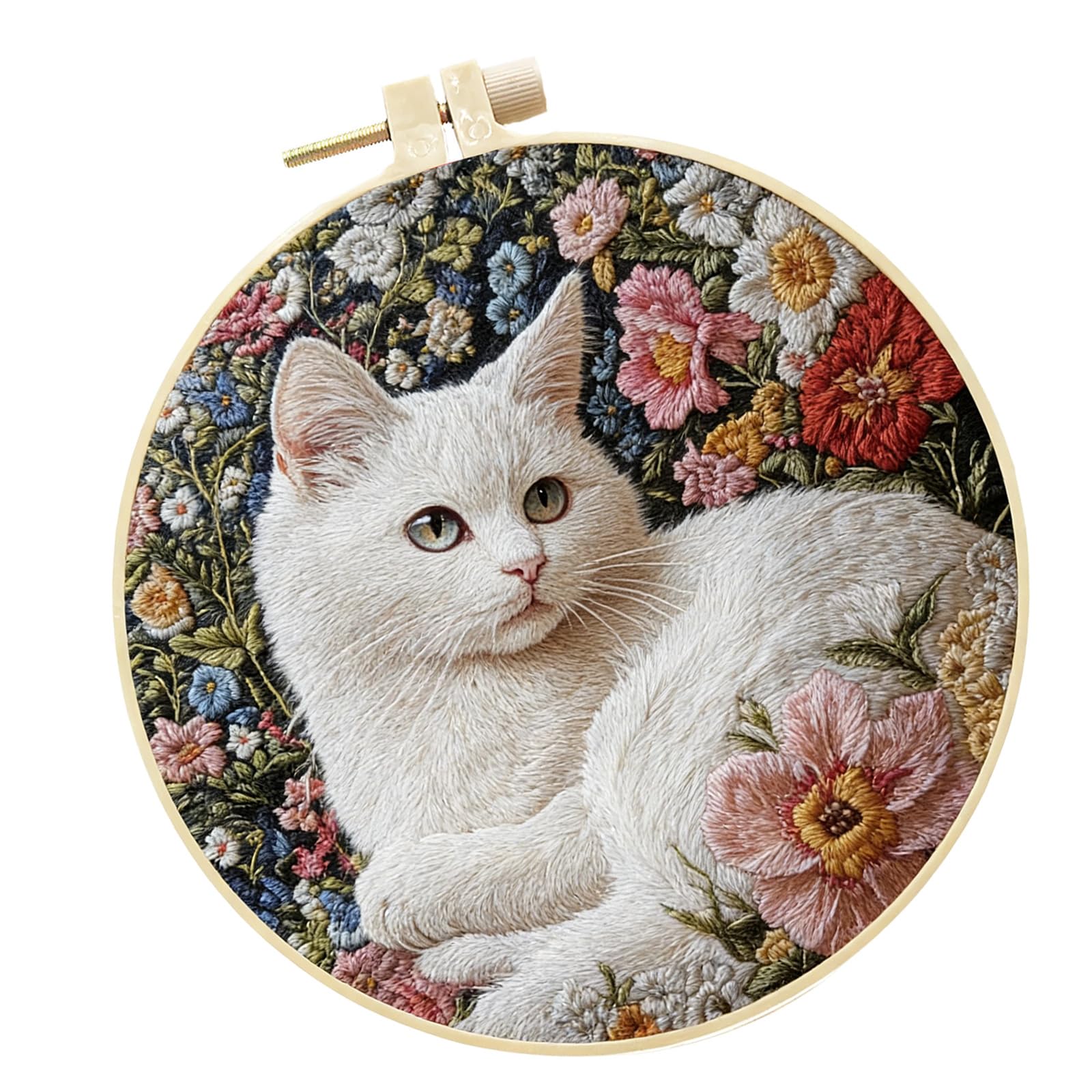 ljhnba Cats Embroidery Set with Detailed Instructions and Cotton Linen Materials for Creative Craft Home Decoration Embroidery