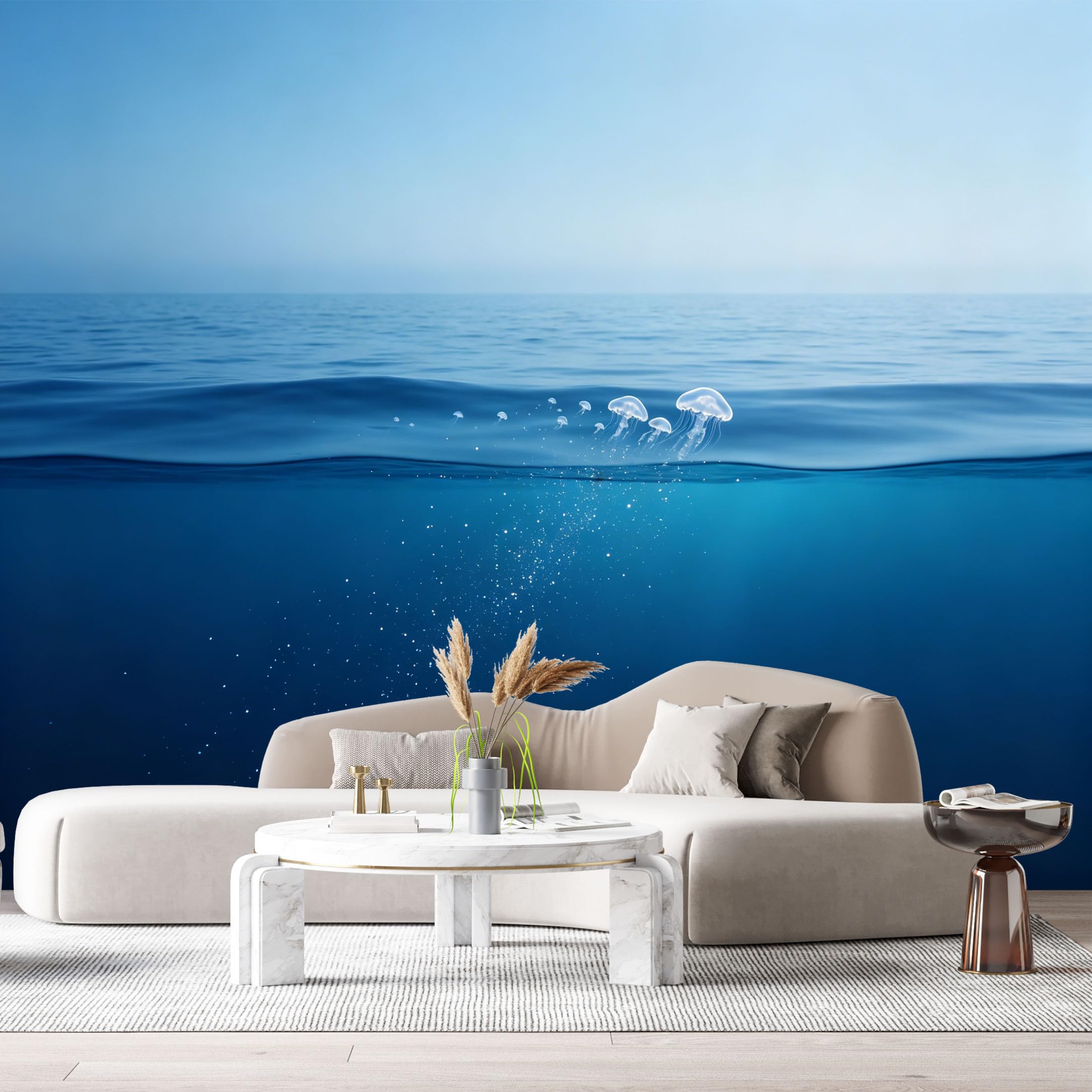 Custom Size Wall Murals Ocean Marine Jellyfish Underwater 3D Trompe L'Oeil SelfAdhesiveWall Fabric Removable Wallpaper Wall Decor for Living Room Bedroom Bathroom