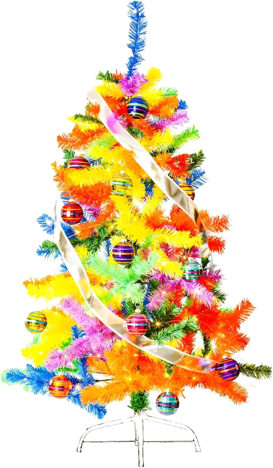 Funny Guy Mugs 4 Foot Tie Dye Christmas Tree With Metal Stand - Rainbow Artificial Small Indoor Tree for Holiday Decor