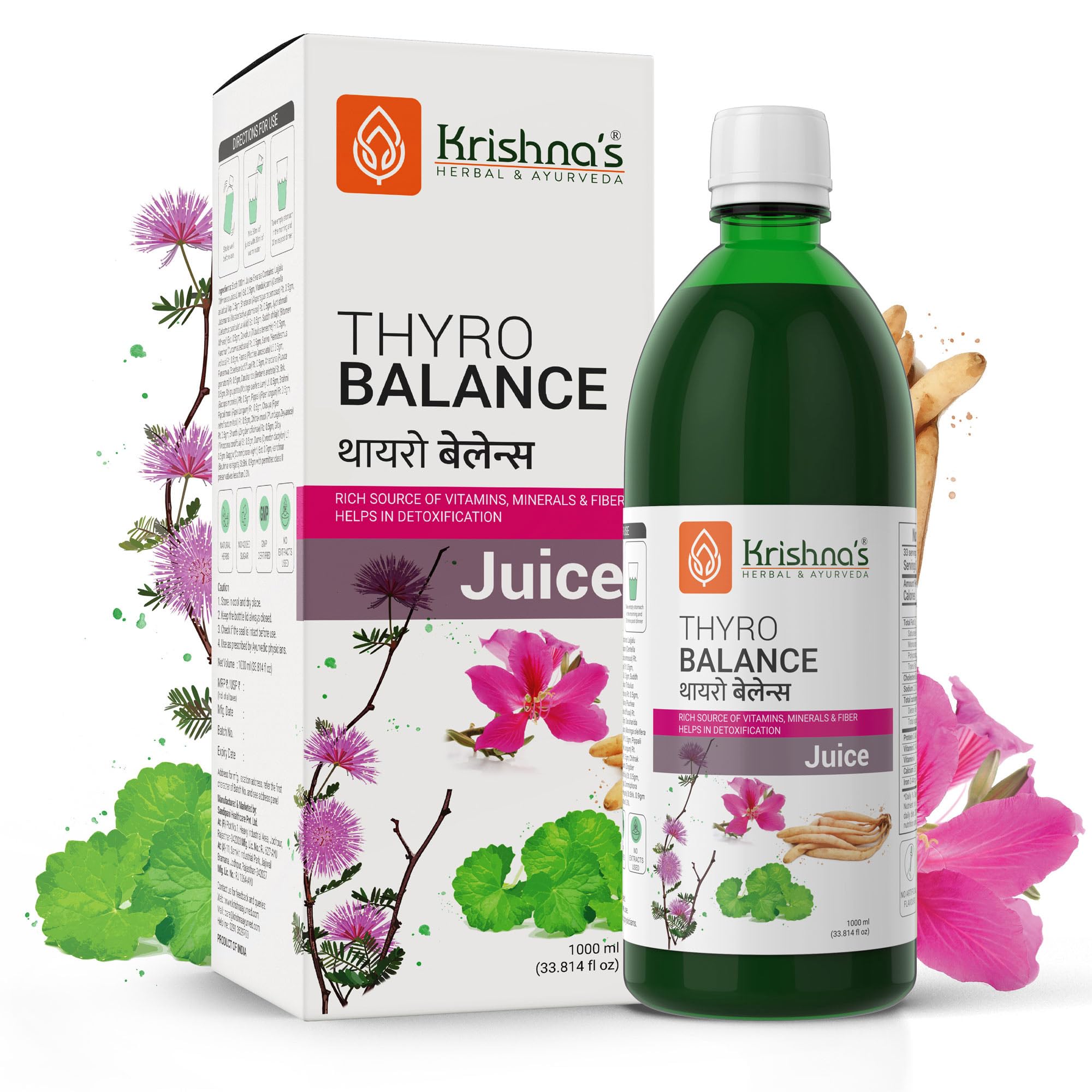 KRISHNA'S HERBAL & AYURVEDA Thyro Balance Juice - 1000 Ml| Blend Of Natural Ayurvedic Formulation With Kanchnar Gugglu - Sugar Free| Rich In Vitamins, Minerals And Fiber
