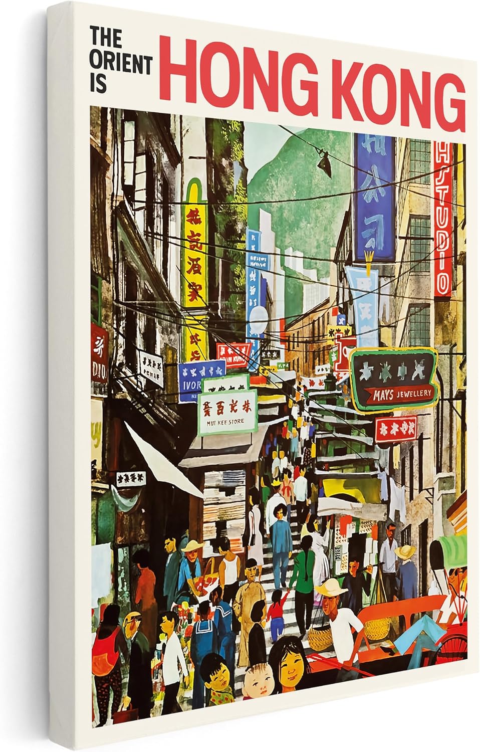 Poster Master Travel Canvas - Retro Hong Kong Print - Crowded Street Art - The Orient is Hong Kong Art - Gift for Him, Her & Travel Lover - Decor for Office or Dorm - 8x10 STRETCHED Canvas