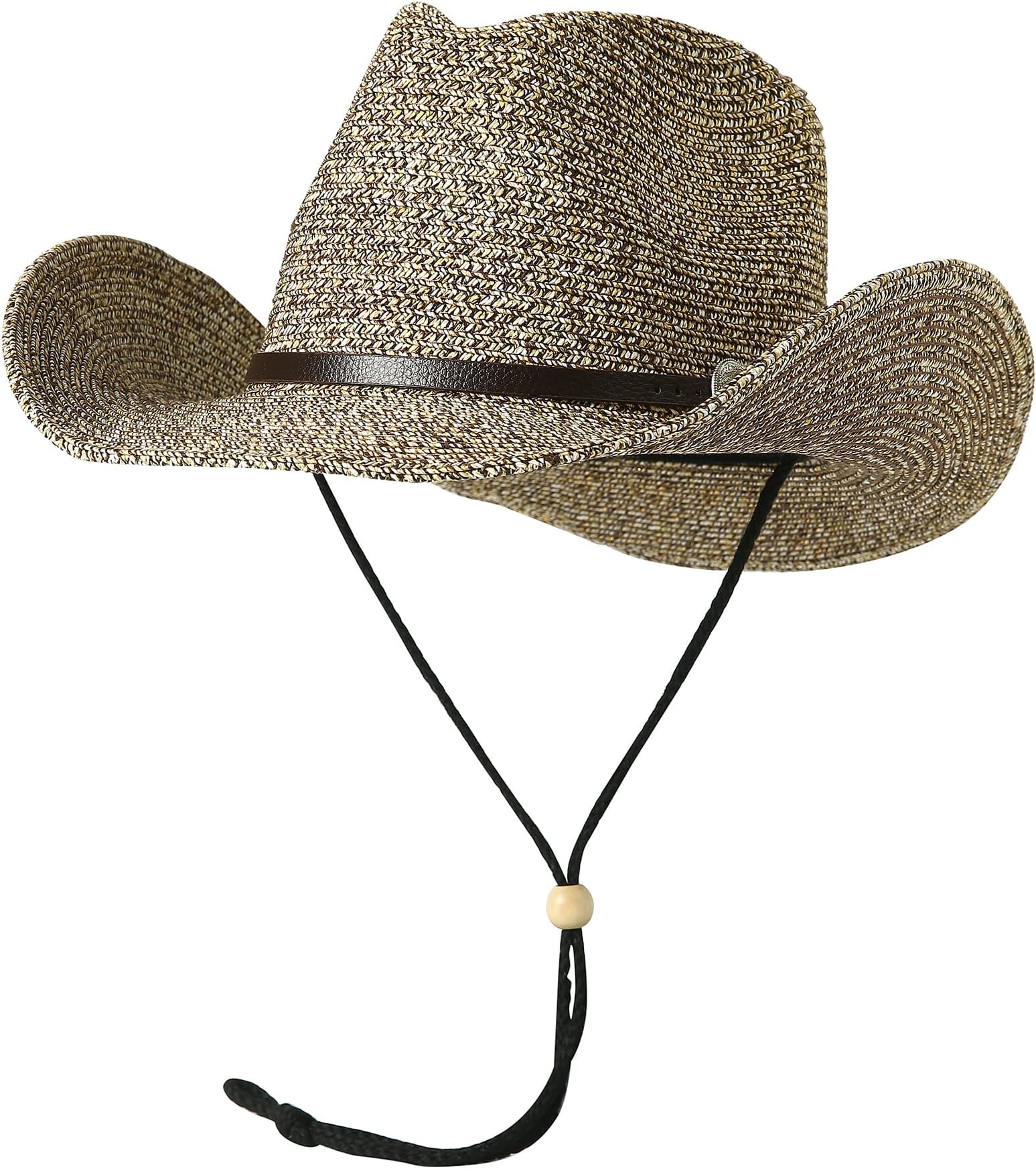 JOYEBUY Men Women Straw Sun Hat Summer Beach Hat Cowboy Straw Sun Hat with Wind Lanyard