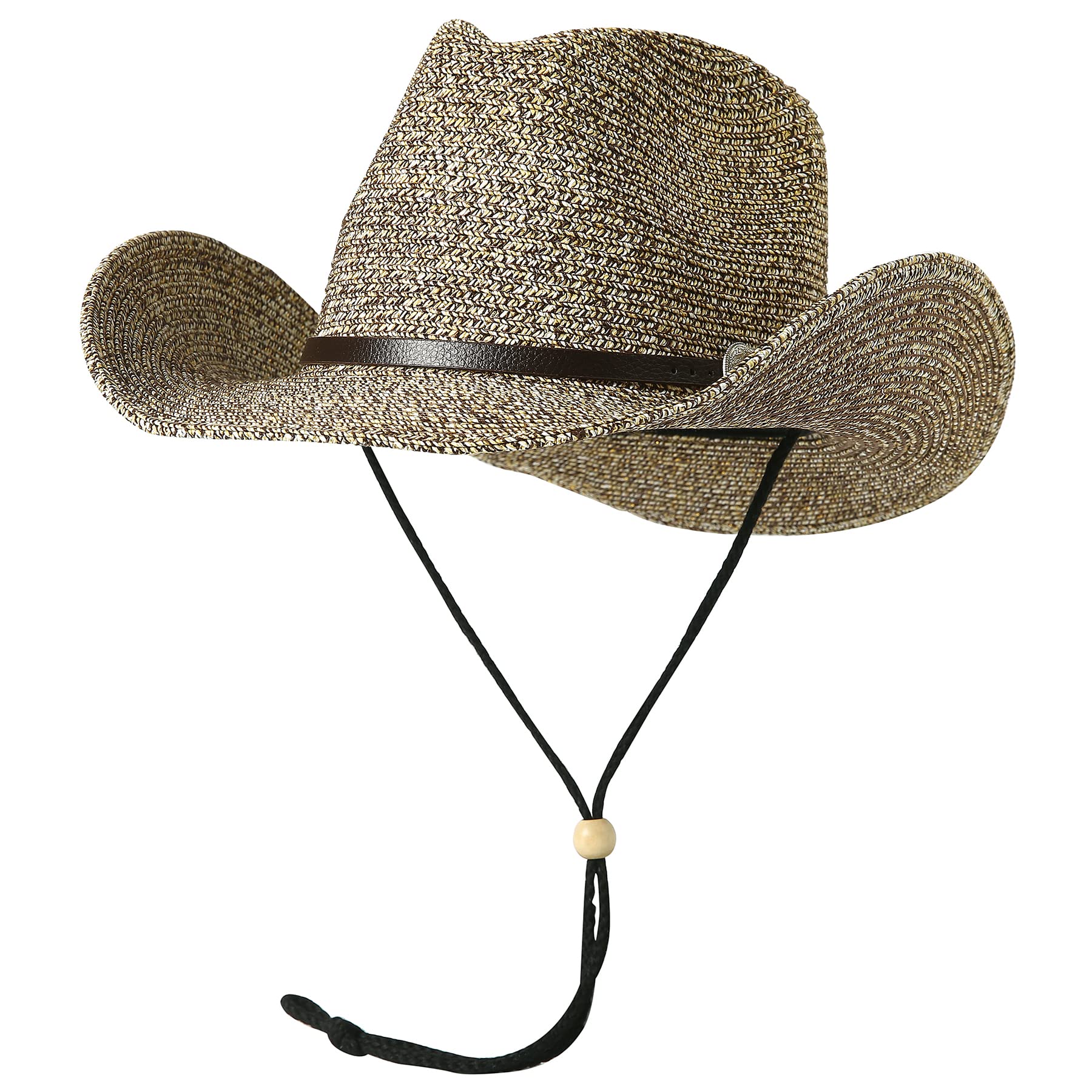 JOYEBUY Men Women Straw Sun Hat Summer Beach Hat Cowboy Straw Sun Hat with Wind Lanyard