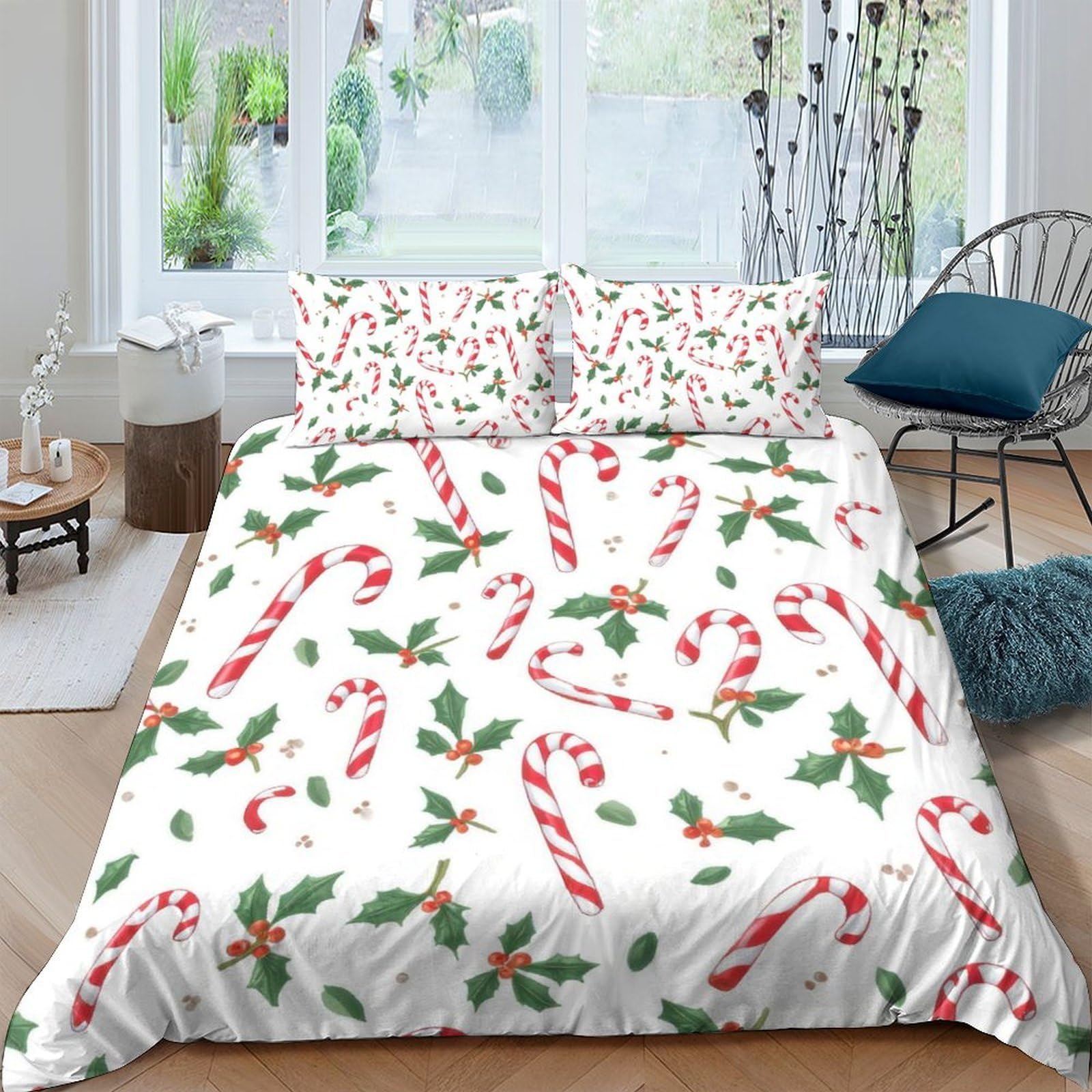 Ctjqhvkz Style-3 3D Printed Candy Cane Christmas Fitted Sheet Microfiber Soft Anti-Slip Holly Bed Cover For Bedroom Guest Room Easy Care Single（135X200cm）