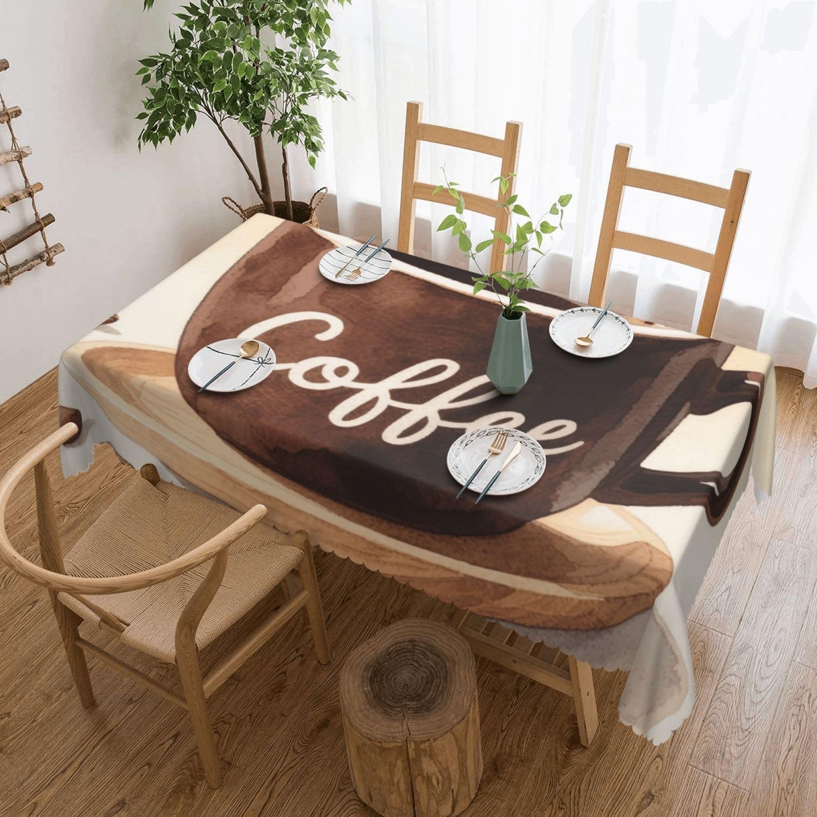 FekiLoot Rectangle Tablecloth 54 X 72 Inch, Classic Stain ‎Resistant Table Cloth Reusable Washable Table Cover Watercolor Coffee Cup Tabletop Decor for Kitchen Dining Party Indoor Outdoor Use