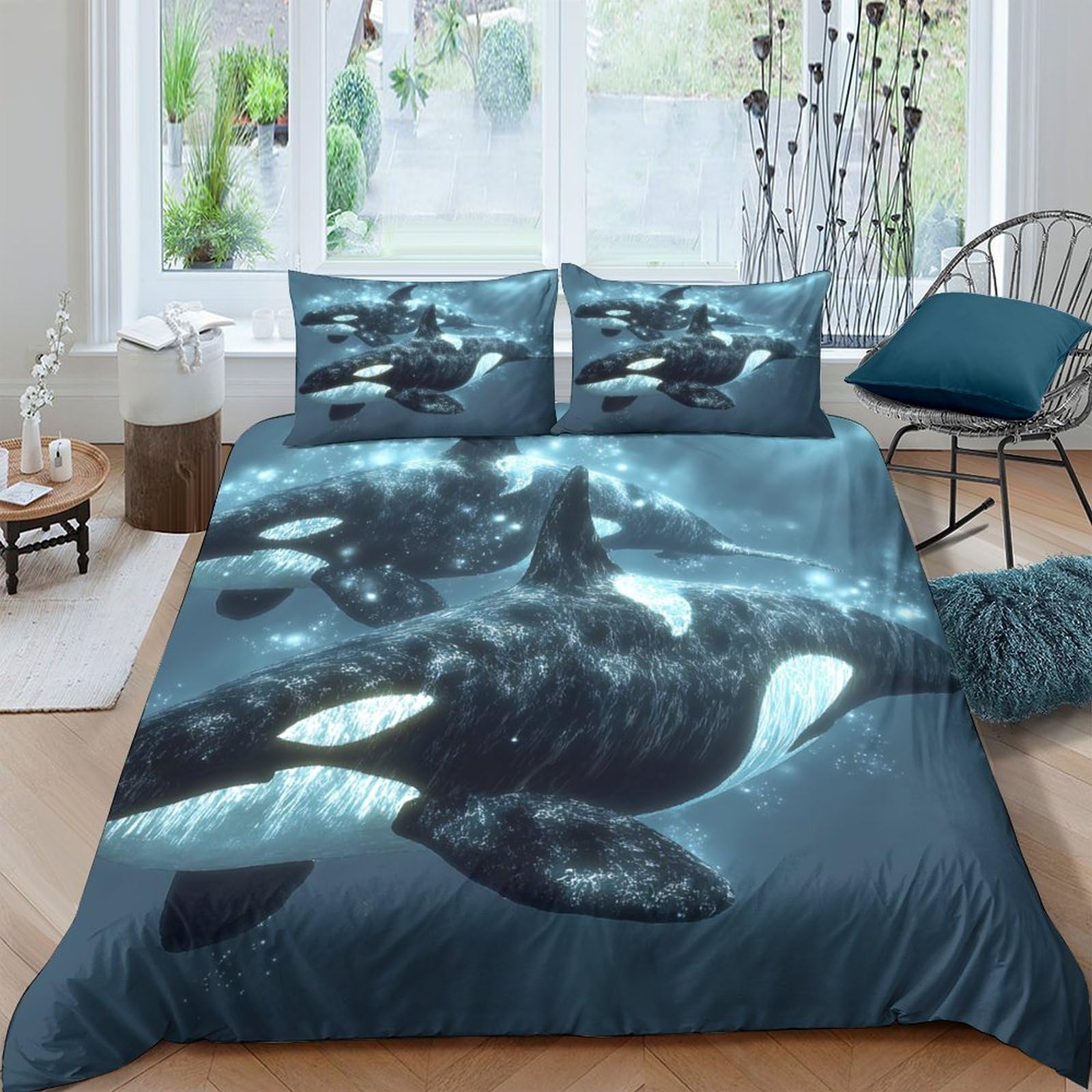 Ctjqhvkz Style-6 3D Printed Orca Ocean Fitted Sheet Microfiber Soft Breathable Underwater Whale Mattress Cover For Bedroom Guest Room Single（135X200cm）