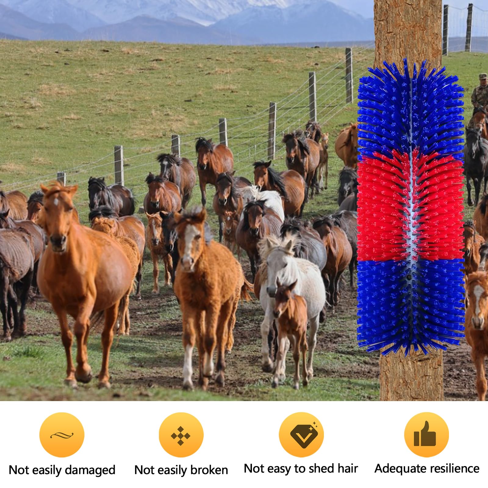 Spazzola per grattare e raschiare cavalli e mucche, spazzole semi-rotonde, 40 cm, tappetino per massaggio, in nylon, cavallo