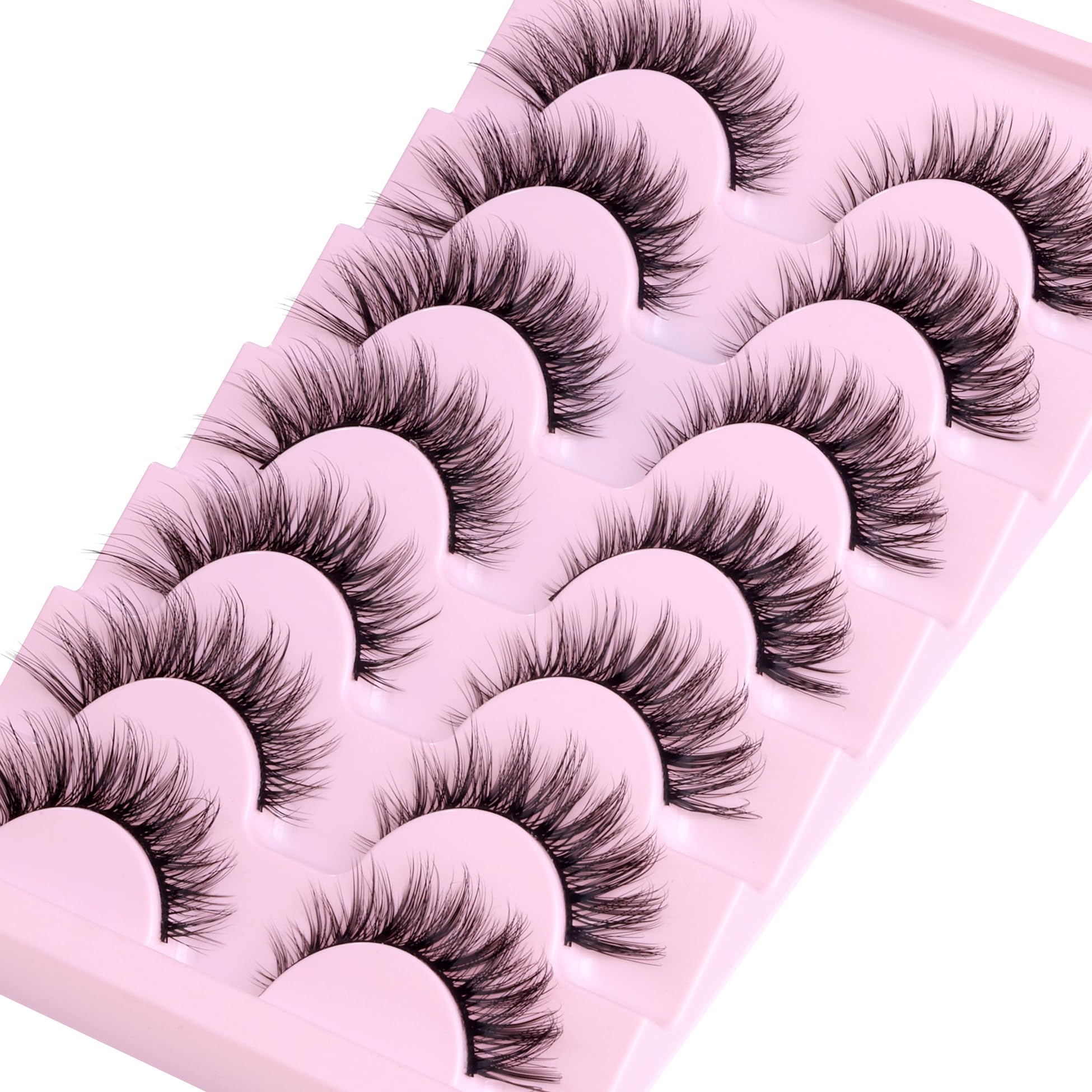 Wispy Lashes - Pestañas postizas de aspecto natural con pegamento de pestañas, kit de pestañas de ojo de gato, extensión de pestañas con pegamento de pestañas, paquete de pestañas cortas de visón, 7