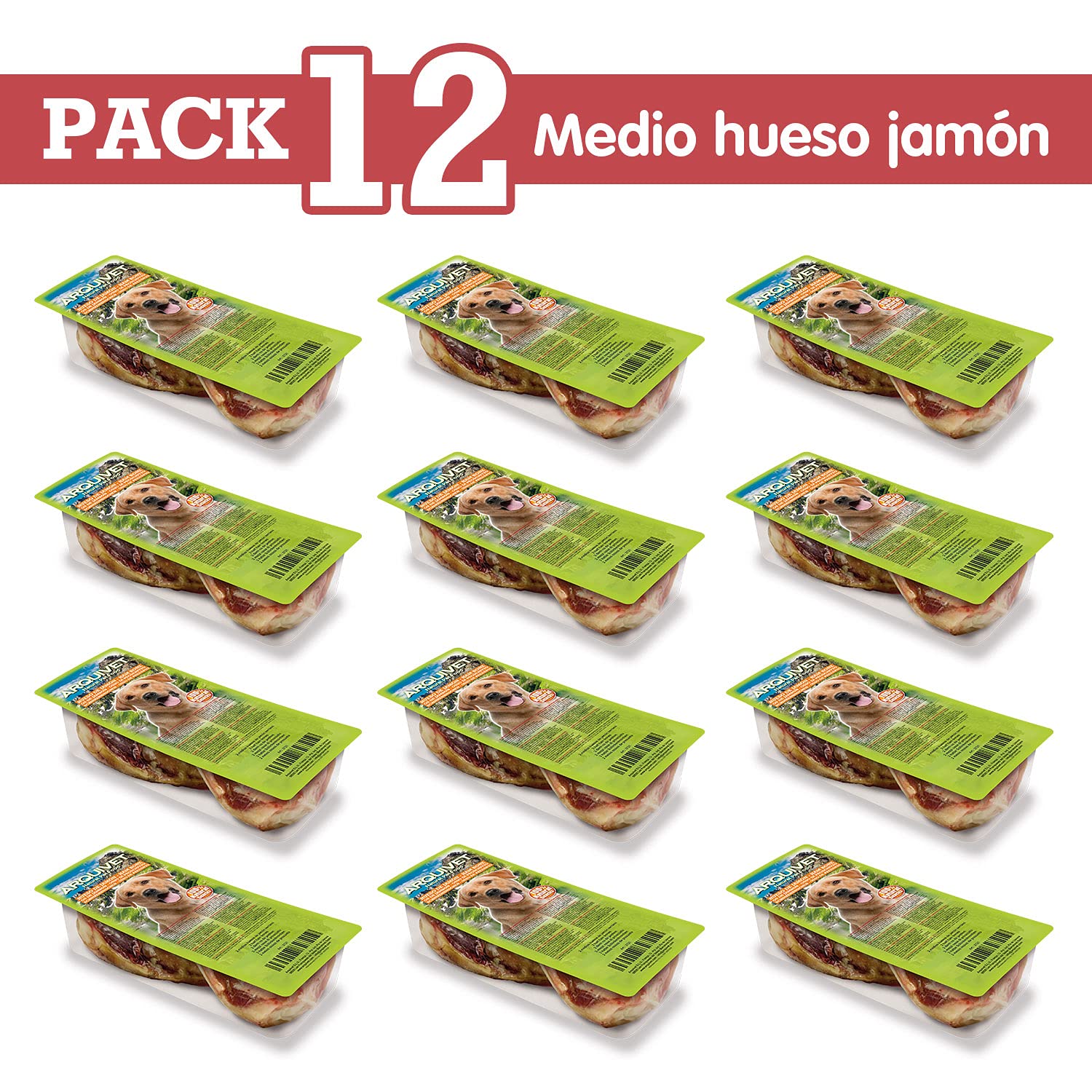 Arquivet - 24 Medios Huesos de jamón Serrano 100% Natural - Snacks Naturales para Perros