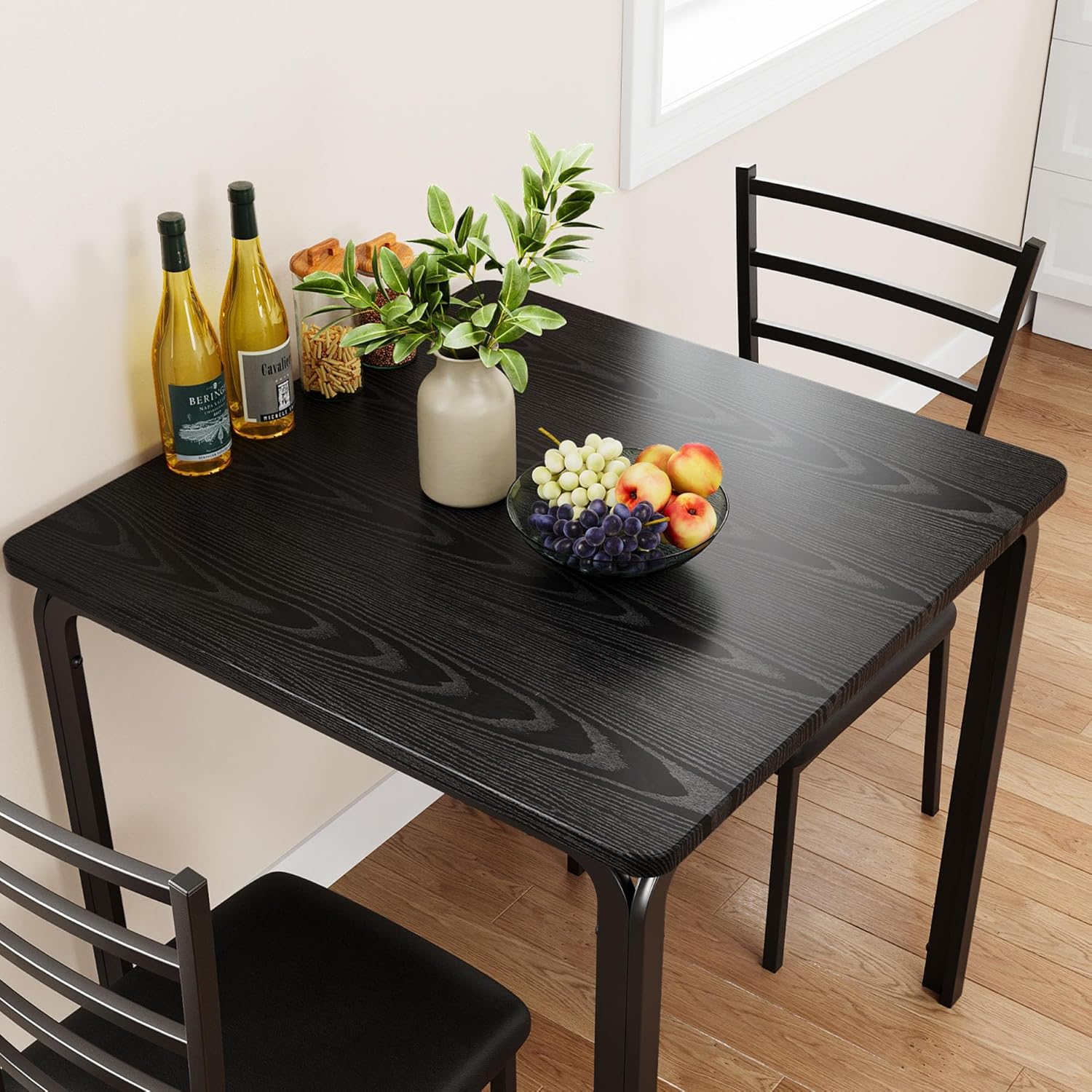 IDEALHOUSE 3-Piece Kitchen Dining Room Table Chair Set for Small Space, Indoor Modern Dinette Set for 2, Square Dinner Table Set for Dinette, Breakfast (Dark)