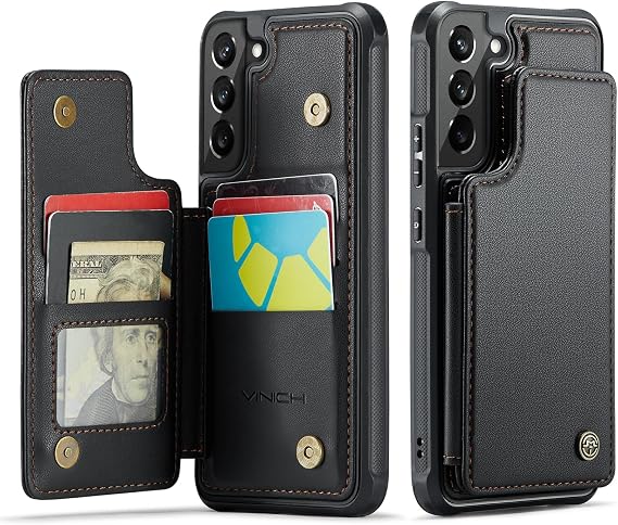 Vinich for Samsung Galaxy S22 Plus Wallet Case with Card Holder, RFID Blocking Credit Slots Kickstand Shockproof Phone Cover Fit for Galaxy S22 Plus 6.6 Black