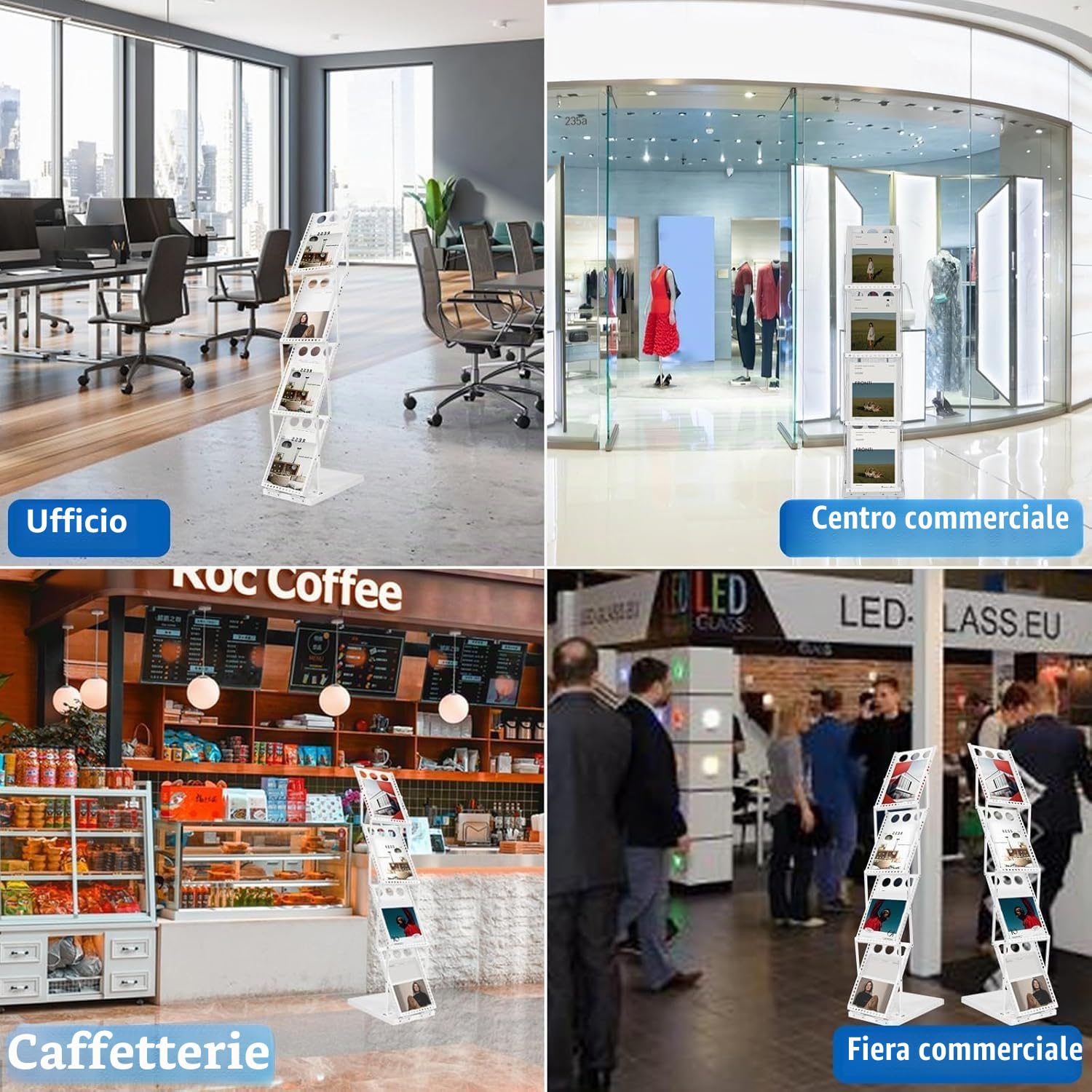 4 Livelli Supporto da Banco Pieghevole Espositore Display Supporti per Riviste Scaffali per Ufficio Cataloghi Supporti per Letteratura in Metallo per Cataloghi Volantini Depliant