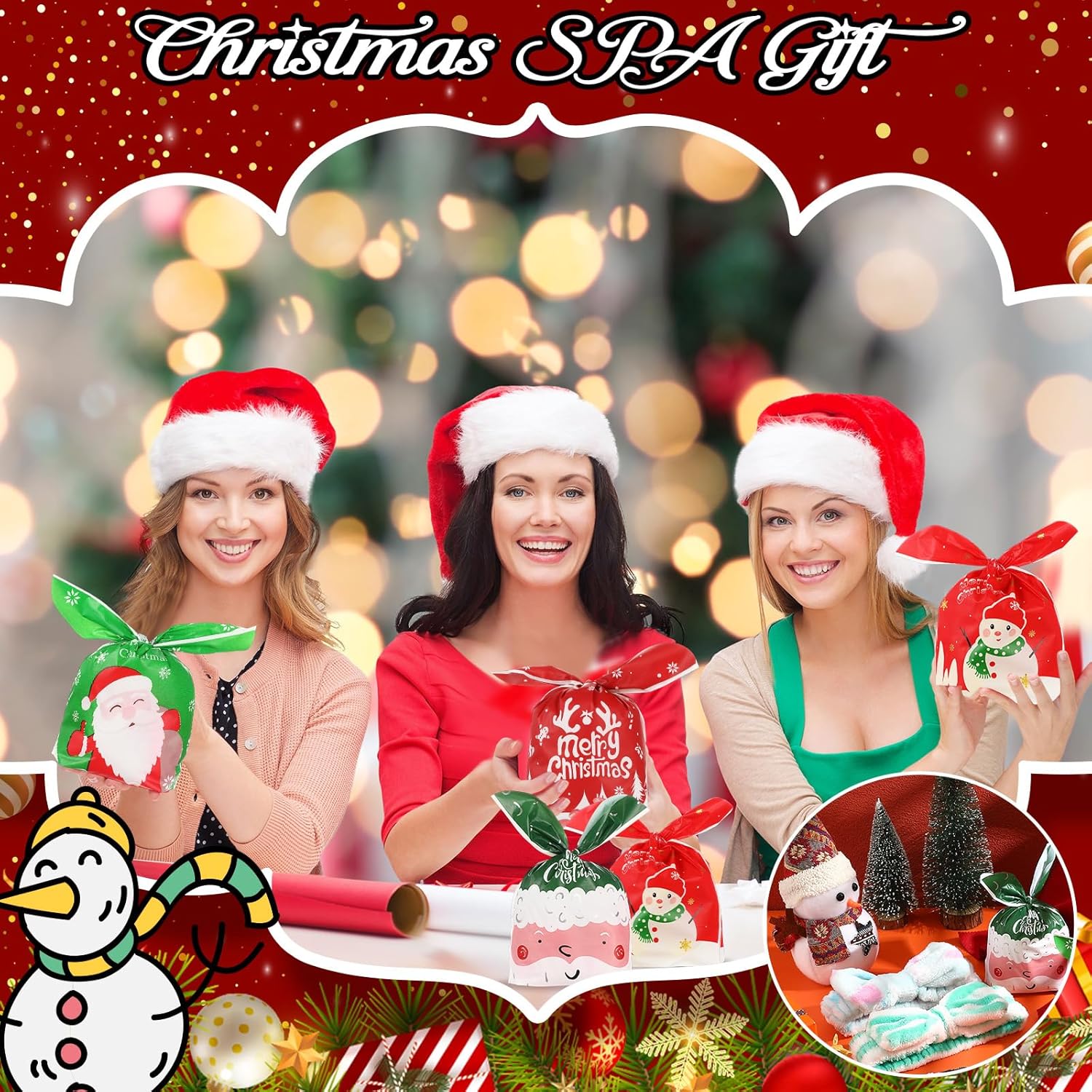 Tigeen 8 Pack Spa Headbands for Women Christmas Stocking Stuffers Facial Makeup Headband with 8 Pcs Christmas Themed Goodie Bags Xmas Gifts Basket Party Supplies for Woman Adult - Image 5