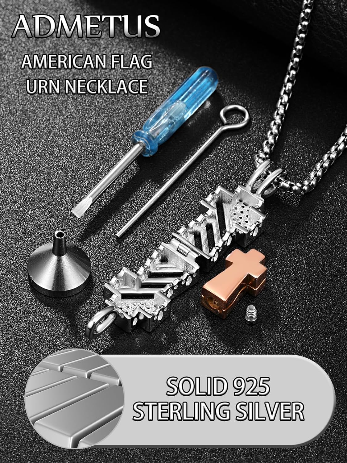 American Flag Urn Necklaces for Ashes Sterling Silver Keepsake Urn American Flag and Cross Religious Cross Cremation Jewelry Memory Gifts for Men - Image 4