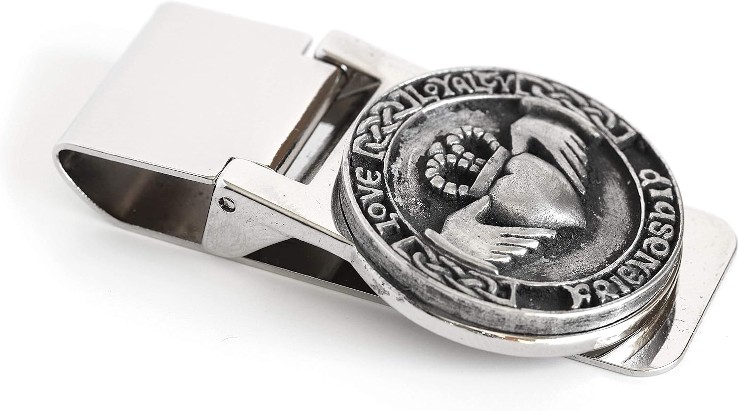 Biddy Murphy Money Clip for Men Spring Loaded Stainless Steel & Pewter Medallion Symbols, Imported