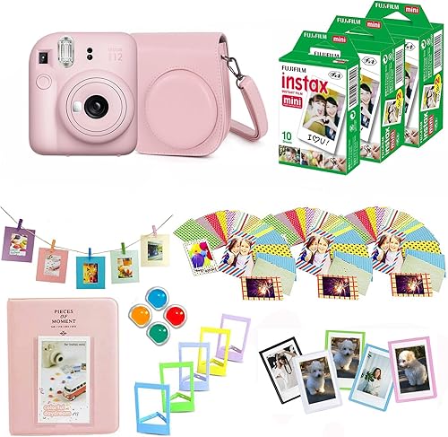 Fujifilm Instax Mini 12 - Cámara instantánea + kit de accesorios de diseño profesional con funda protectora, marcos magnéticos, álbum, kit de diseño
