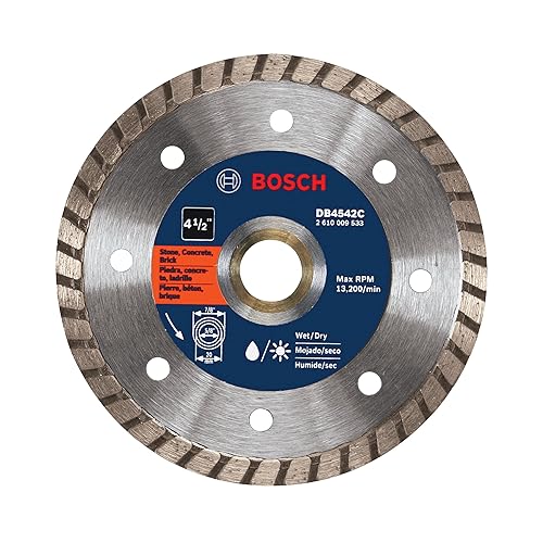 Miniatura 10 de BOSCH DB442S Hoja de diamante con borde turbo estándar de 4 pulgadas con eje de 58 pulgadas, 78 pulgadas para aplicaciones de corte húmedo y seco de