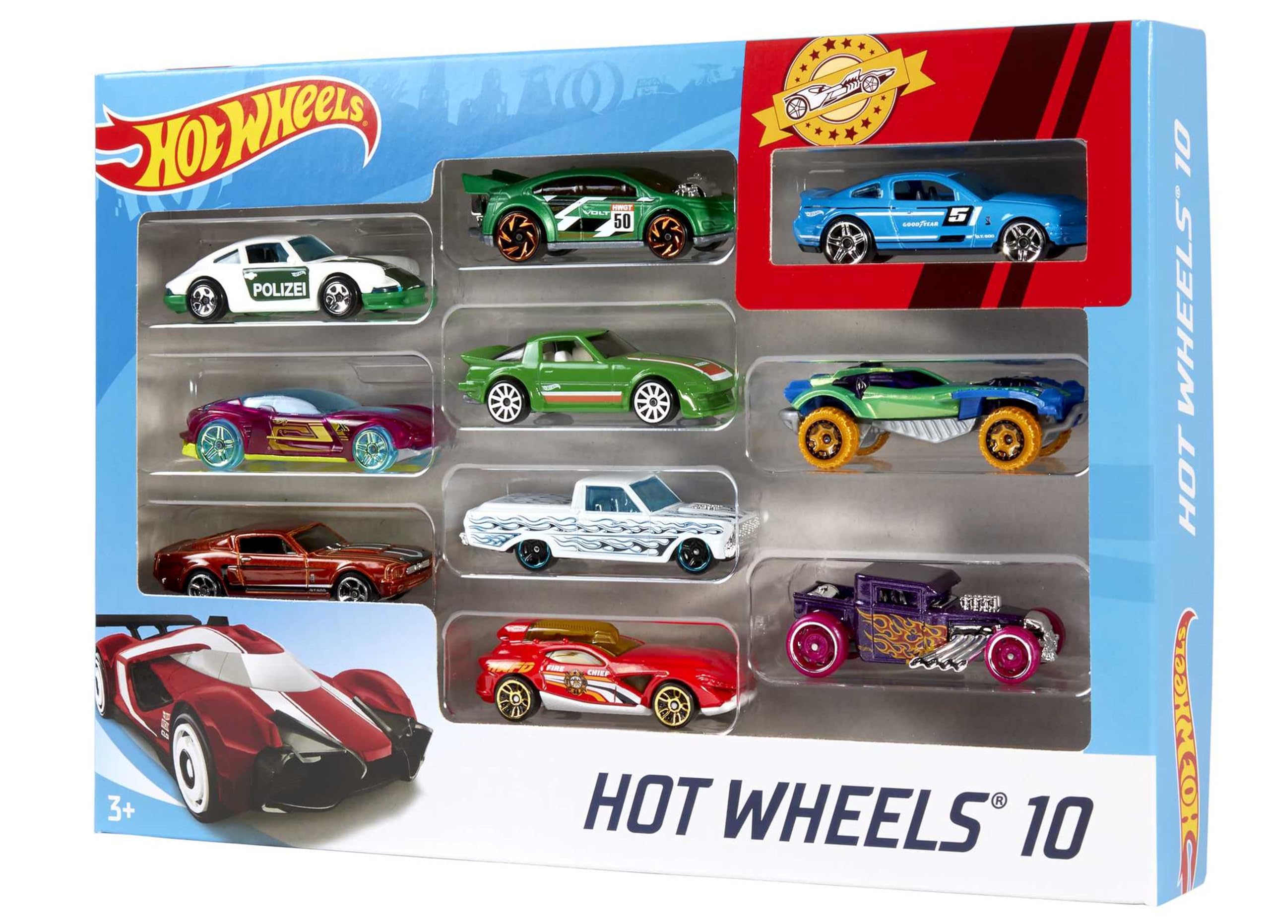 Hot Wheels - Zestaw 10 zabawkowych ciężarówek i samochodów w skali 1:64 dla dzieci i kolekcjonerów, style mogą się różnić, 54886
