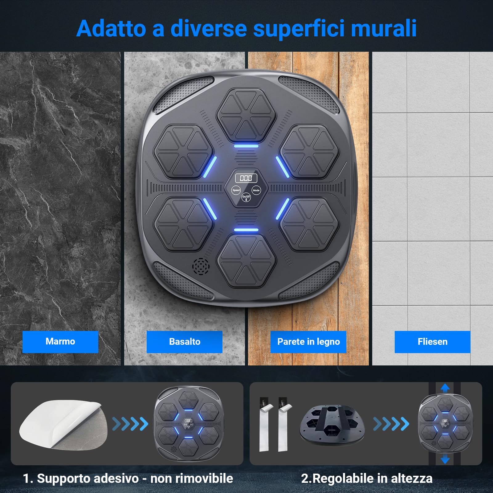 HotHands - Máquina de Boxeo Musical, Equipo de Boxeo Electrónico Bluetooth portátil de Pared, 9 Modos de Velocidad, Entrenamiento de Pared, Altura de instalación Ajustable, con Guantes