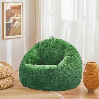 Sage Green shaggy bean bag chair covers (No Filler), comfy Plush Sage Green bean bag chair Cover for bedroom, stuffed animal Storage, kids adults teens girls bean bag chairs, Anti-Slip