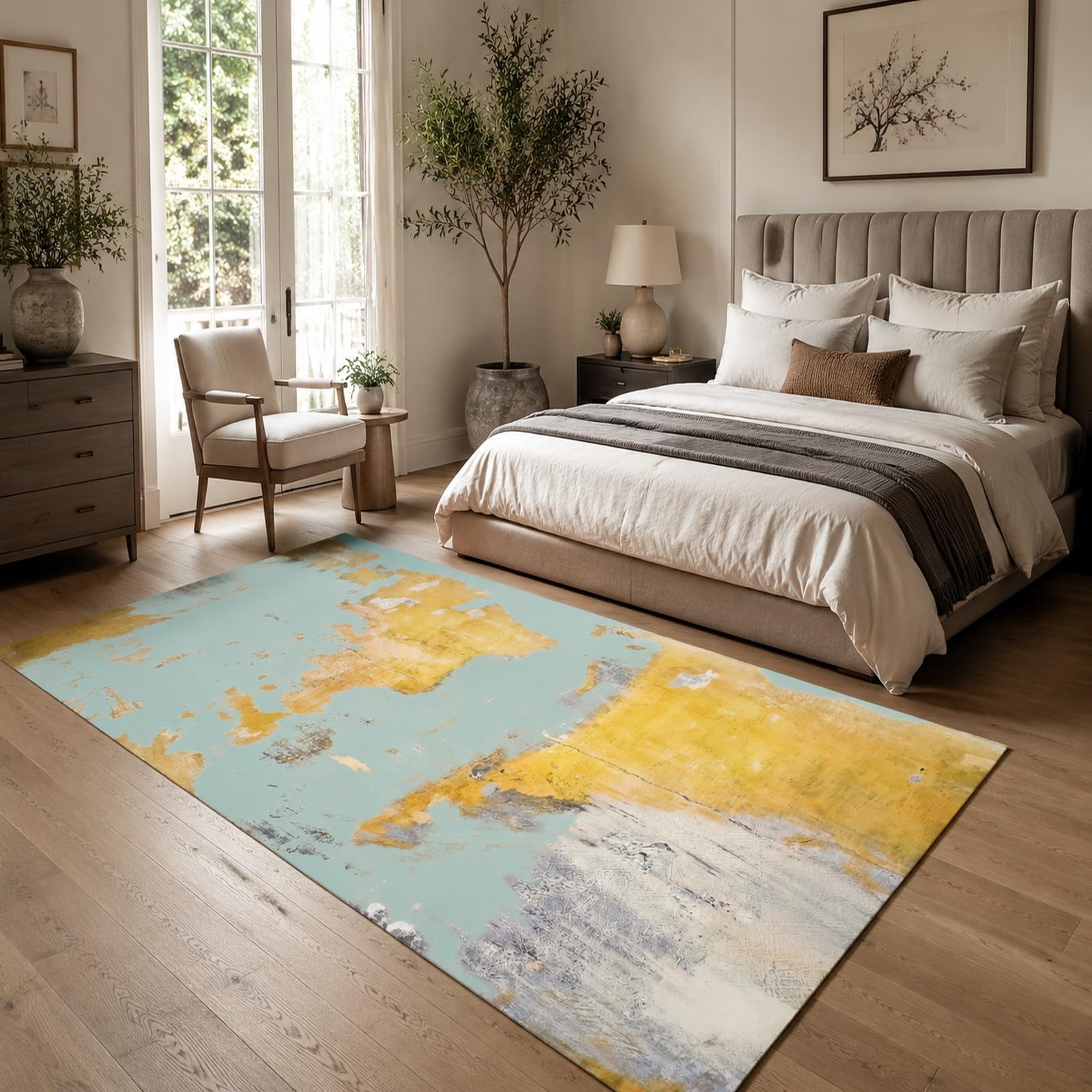 Tappeti, Square 160 x 160 cm, Astratto Blu Giallo Giallo Bianco Grigio, Tappeto Salotto Lavabile, Carpet Soggiorno Decorazione sotto Tavolo Rug,