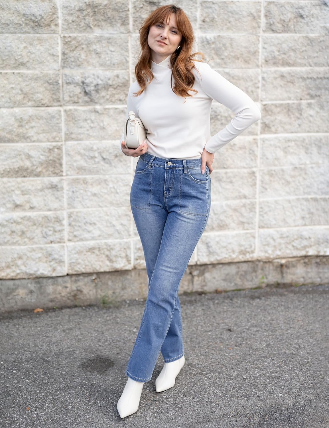 luvamia Bootcut Jeans for Women Trendy High Waisted Classic Boot Cut Stretchy Denim Pants Patch Pocket Trouser Jeans - Image 4